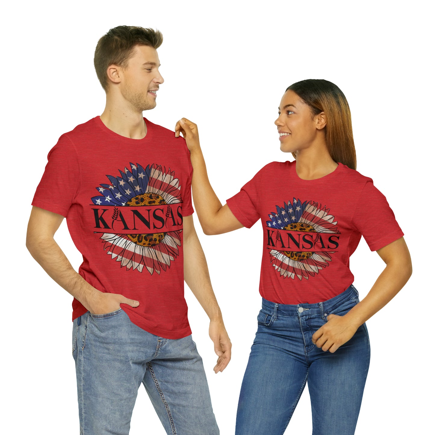 Kansas Sunflower American Colors One Sided Unisex Jersey Short Sleeve Tee (Printed on front)