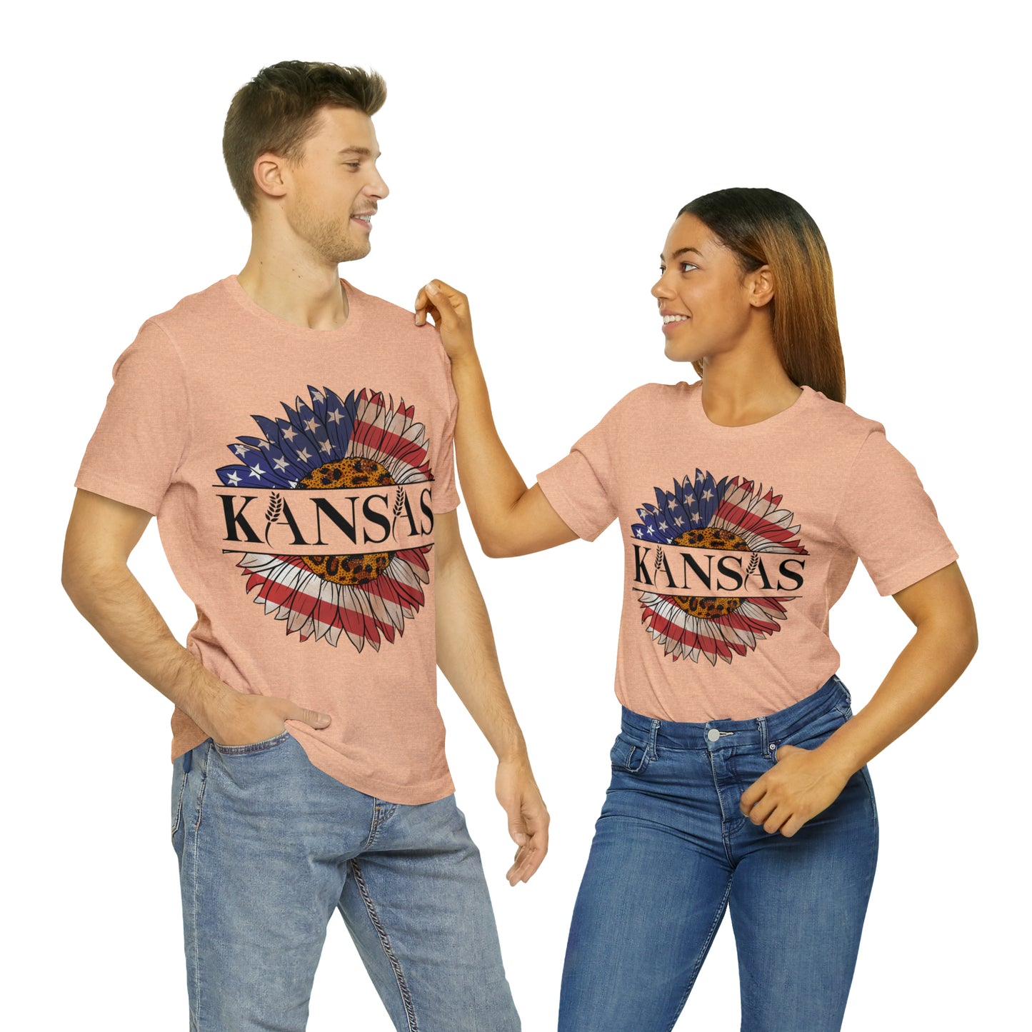 Kansas Sunflower American Colors One Sided Unisex Jersey Short Sleeve Tee (Printed on front)