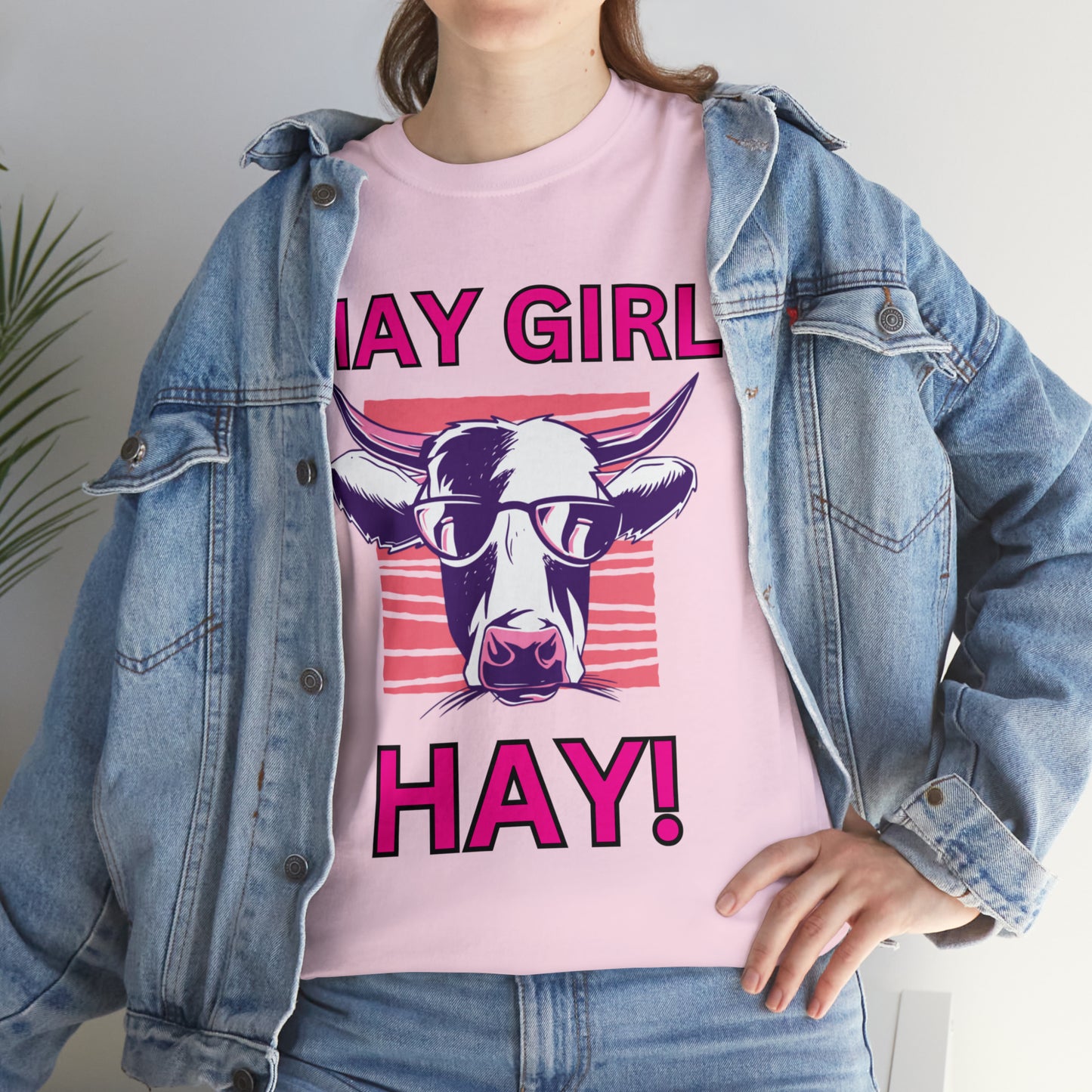 Hay Girl Hay Cow Gildan 5000 Unisex Heavy Cotton Tee (Printed on Front)