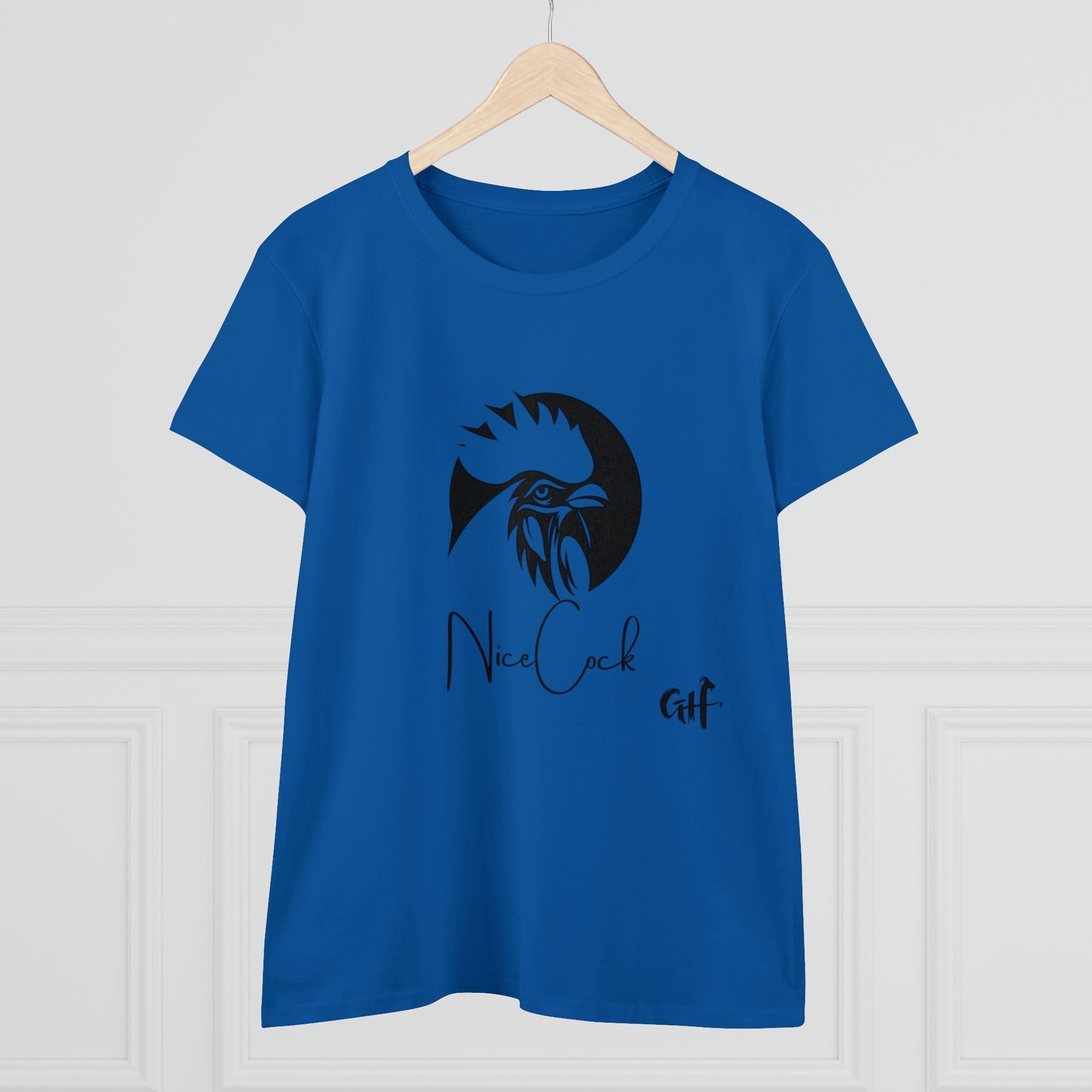 "Nice Cock" Rooster One Sided Women's Midweight Cotton Tee - Printed on Front