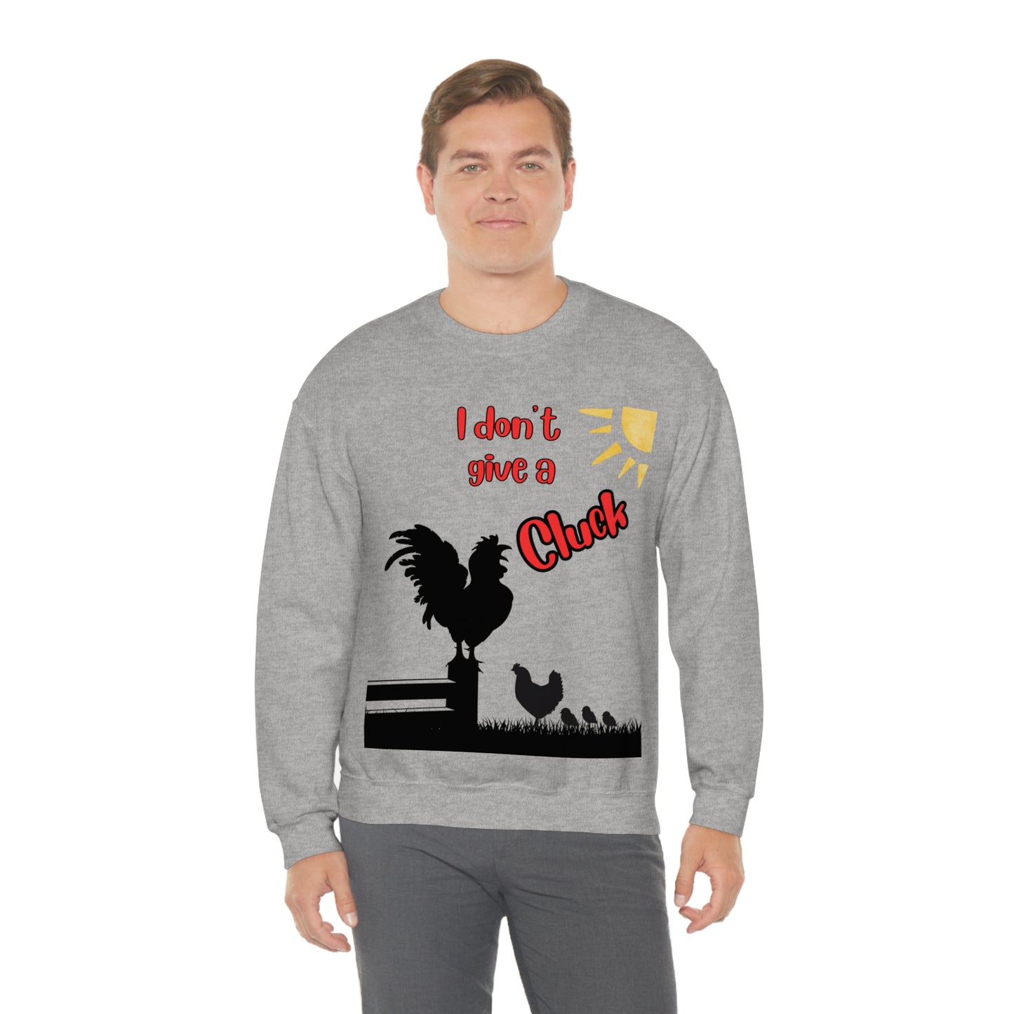 Funny Farming Sweatshirt One Sided Unisex Heavy Blend™ Crewneck Sweatshirt "I Don't Give a Cluck" Chicken (Printed on Front)