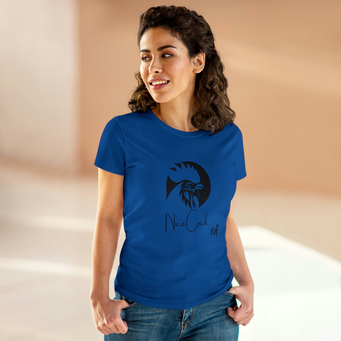 "Nice Cock" Rooster One Sided Women's Midweight Cotton Tee - Printed on Front