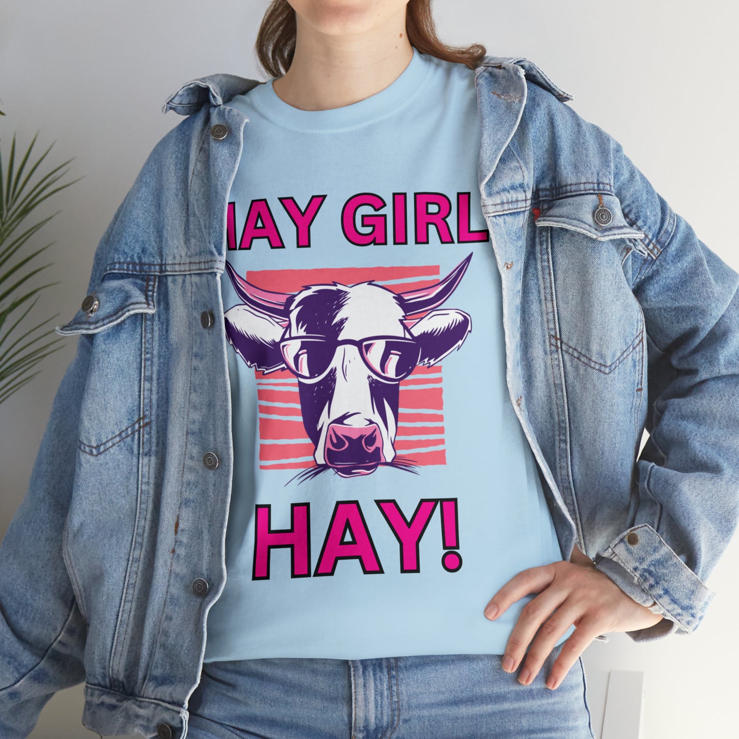 Hay Girl Hay Cow Gildan 5000 Unisex Heavy Cotton Tee (Printed on Front)