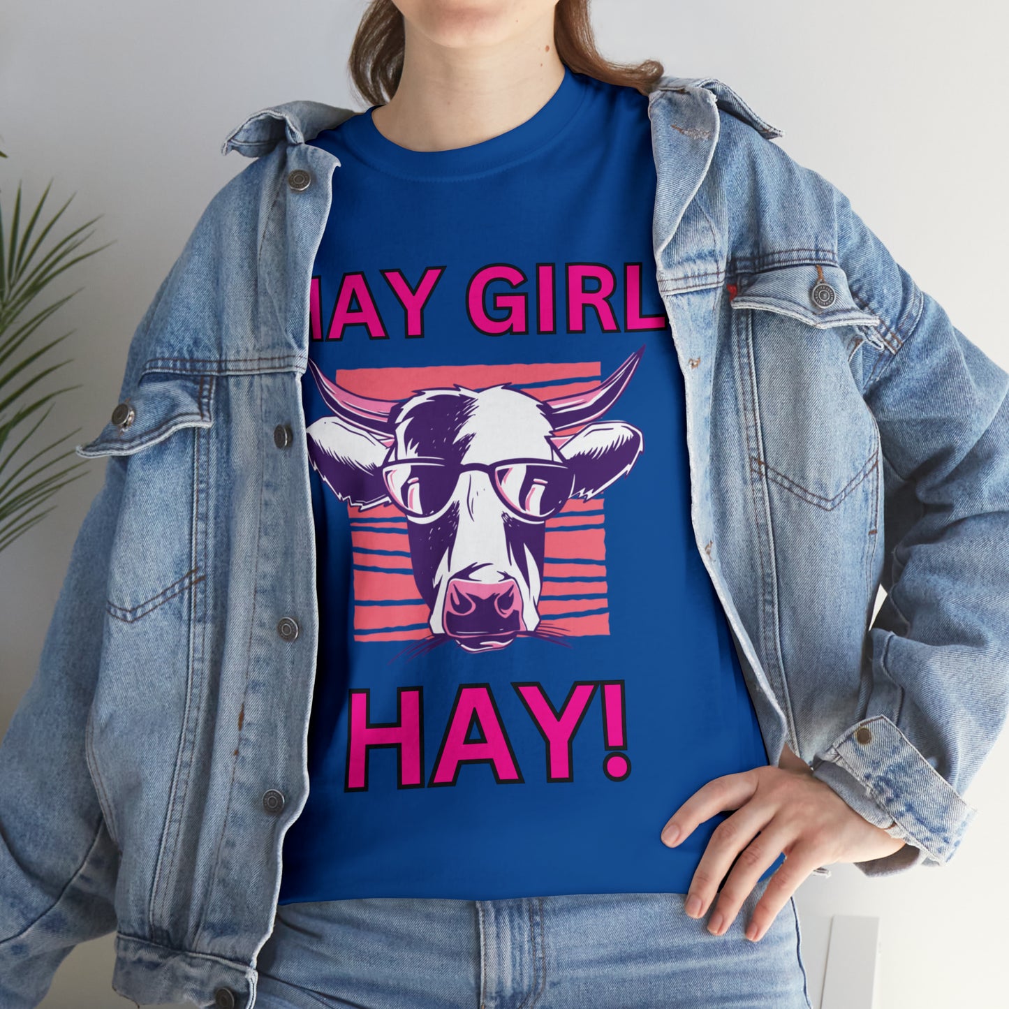 Hay Girl Hay Cow Gildan 5000 Unisex Heavy Cotton Tee (Printed on Front)