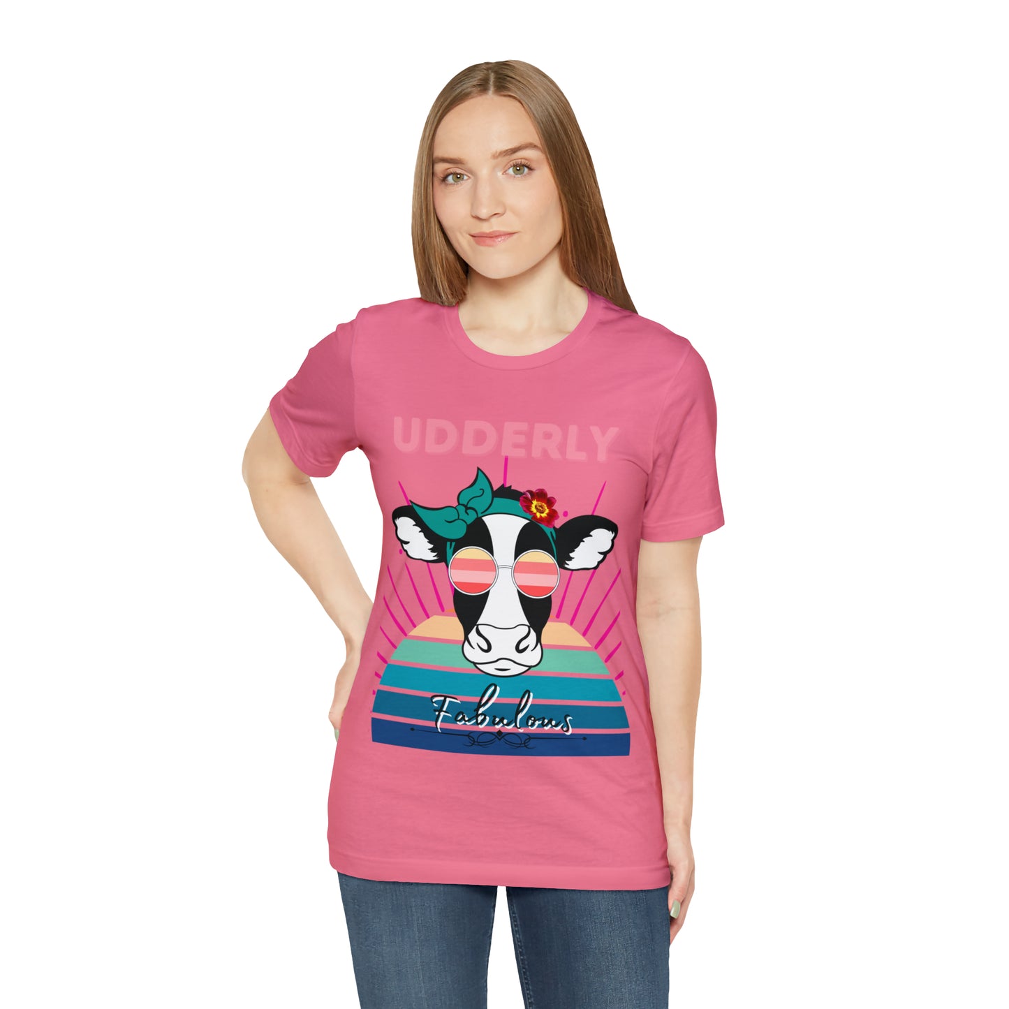 Udderly Fabulous Cow One Sided Unisex Jersey Short Sleeve Tee (Printed on front)