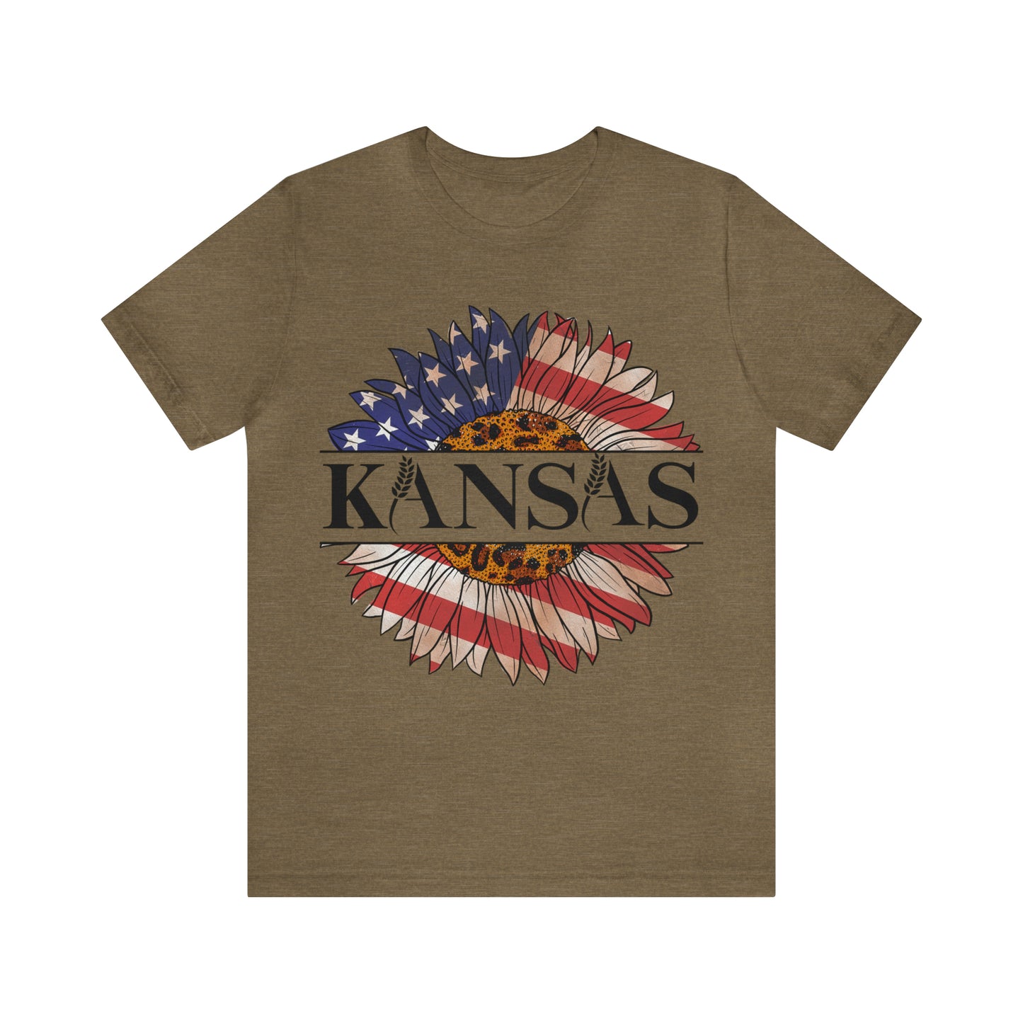 Kansas Sunflower American Colors One Sided Unisex Jersey Short Sleeve Tee (Printed on front)