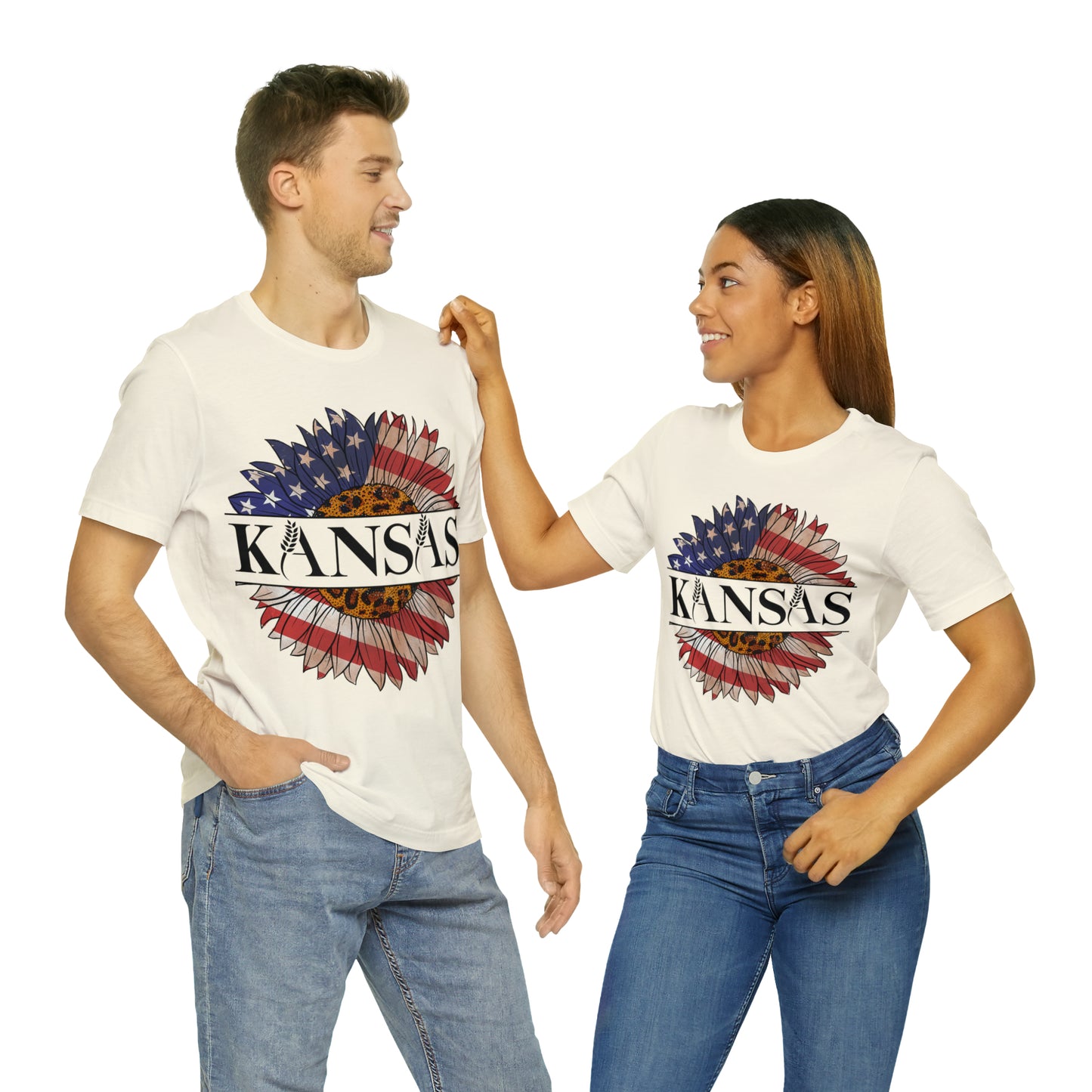 Kansas Sunflower American Colors One Sided Unisex Jersey Short Sleeve Tee (Printed on front)