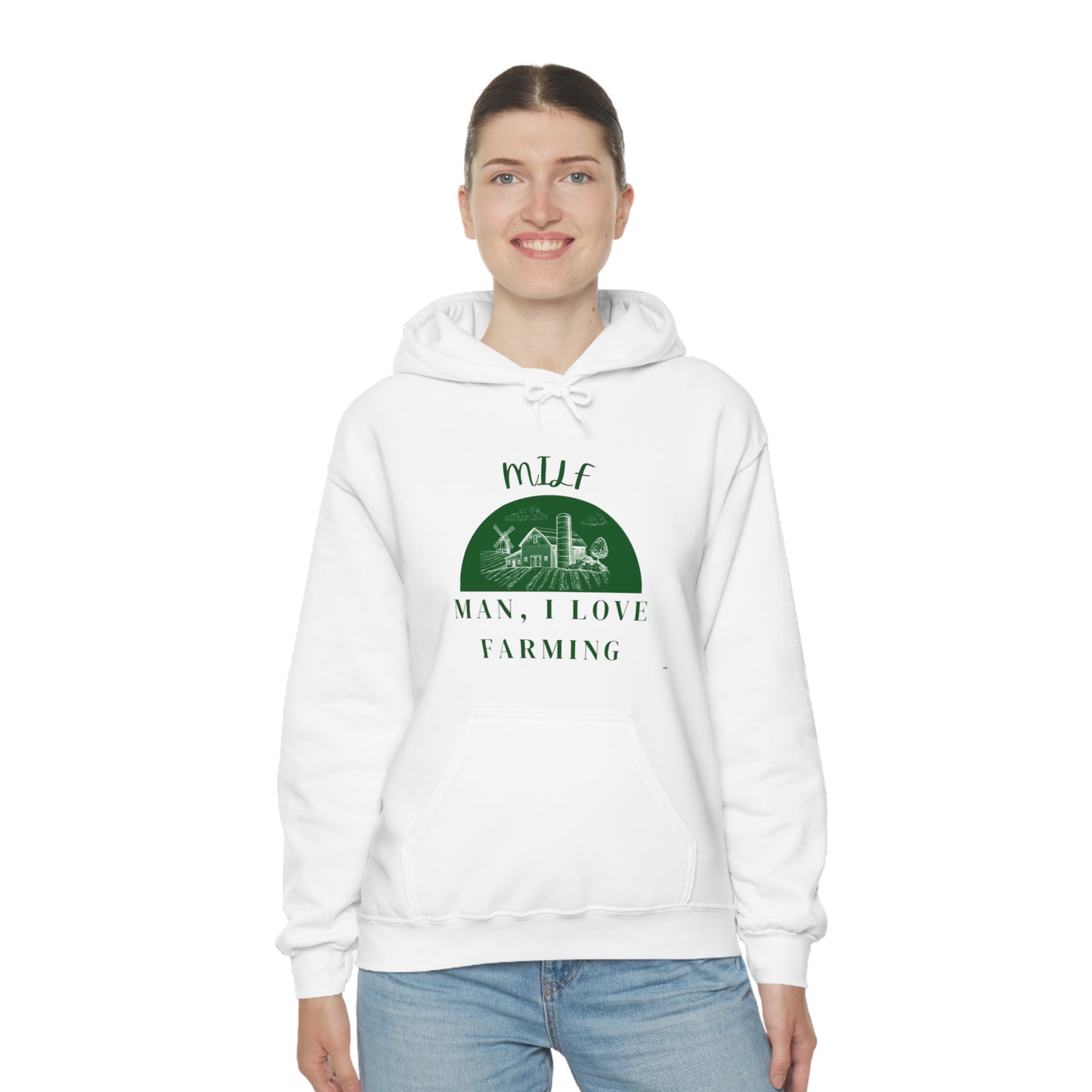 MILF Man, I Love Farming Unisex Heavy Blend™ Hooded Sweatshirt (Printed on front)