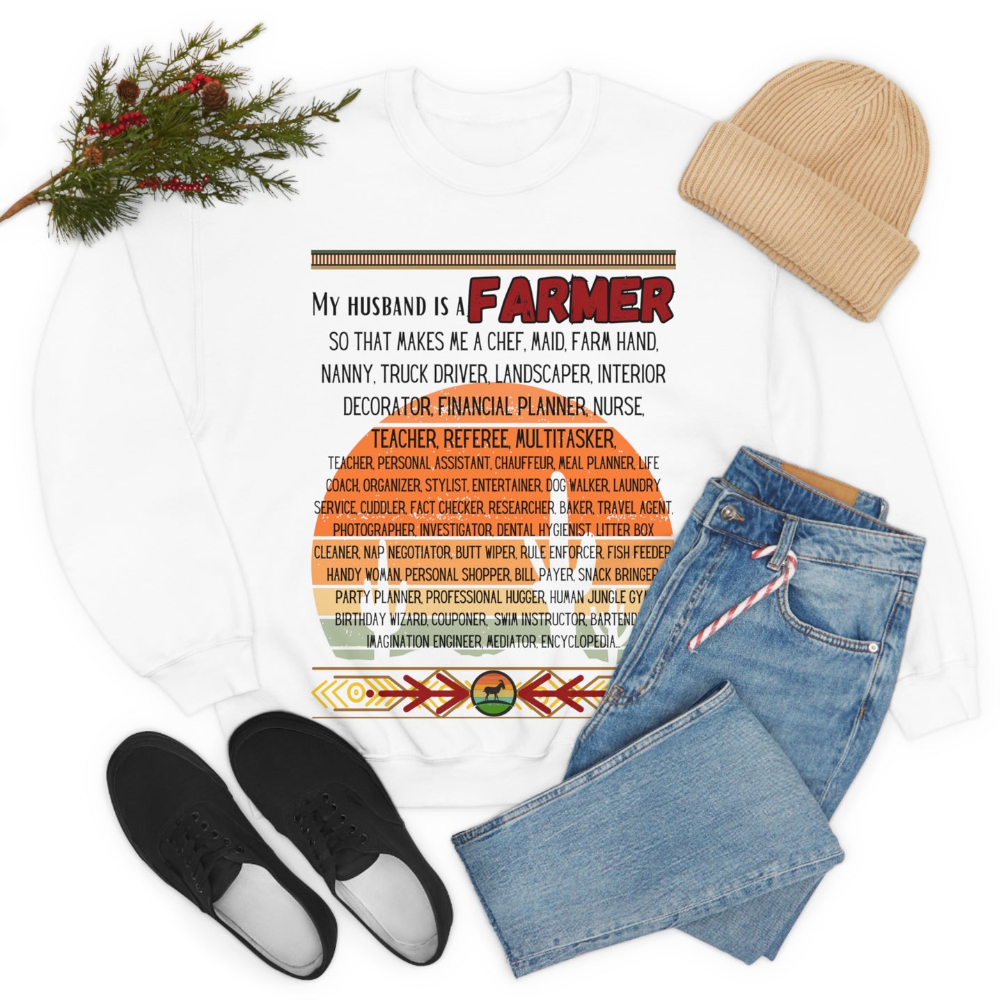 Farmer's Wife (Black Lettering) One Sided Unisex Heavy Blend™ Crewneck Sweatshirt (Printed on Front)