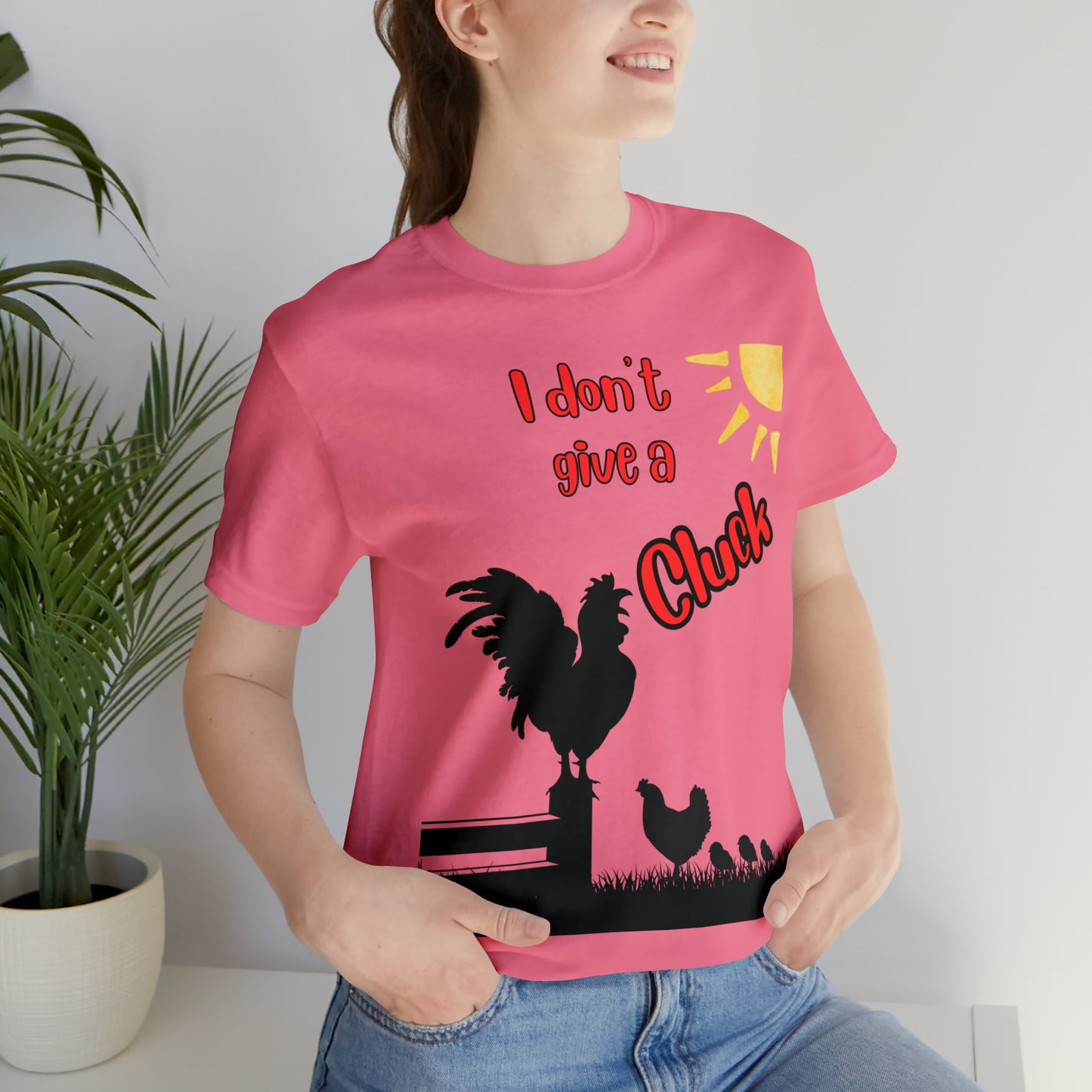 Funny Farming One Sided Unisex Jersey Short Sleeve Tee "I don't give a Cluck" Chicken (Printed on Front)