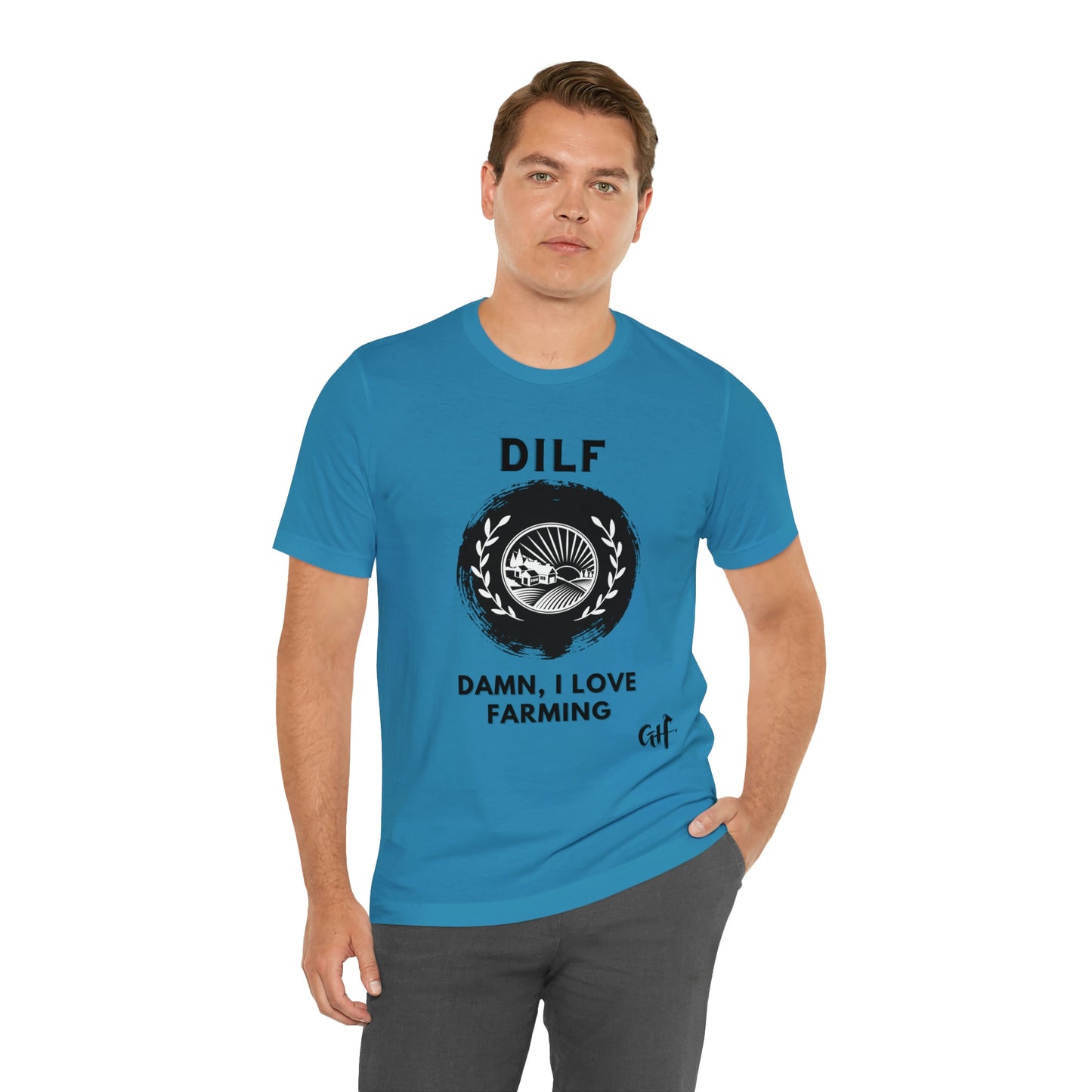 "DILF Farming" One Sided Unisex Jersey Short Sleeve Tee - Printed on Front