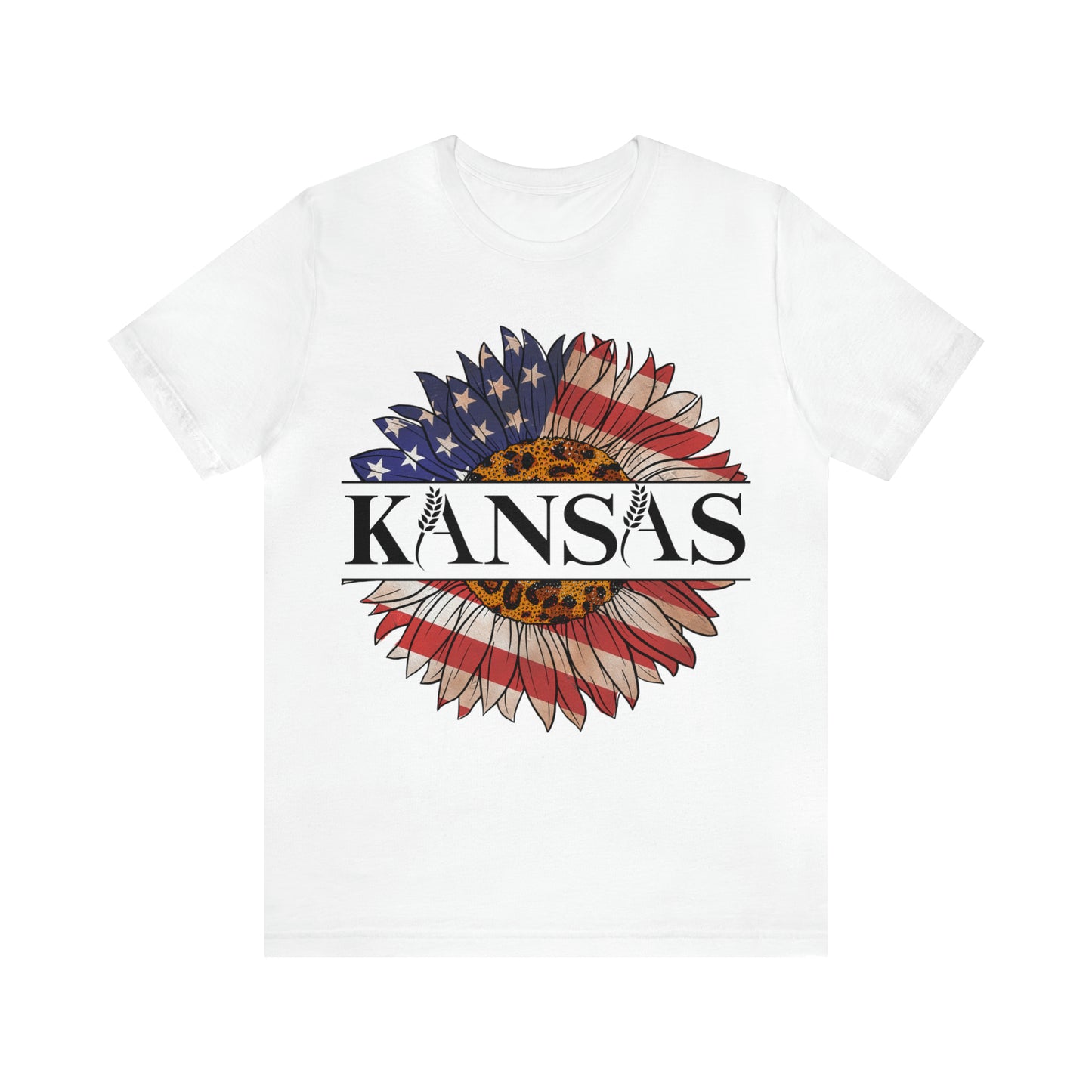 Kansas Sunflower American Colors One Sided Unisex Jersey Short Sleeve Tee (Printed on front)