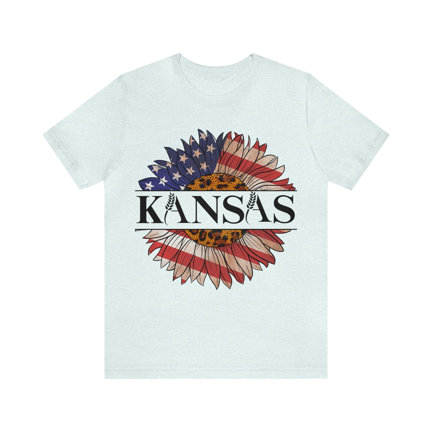 Kansas Sunflower American Colors One Sided Unisex Jersey Short Sleeve Tee (Printed on front)