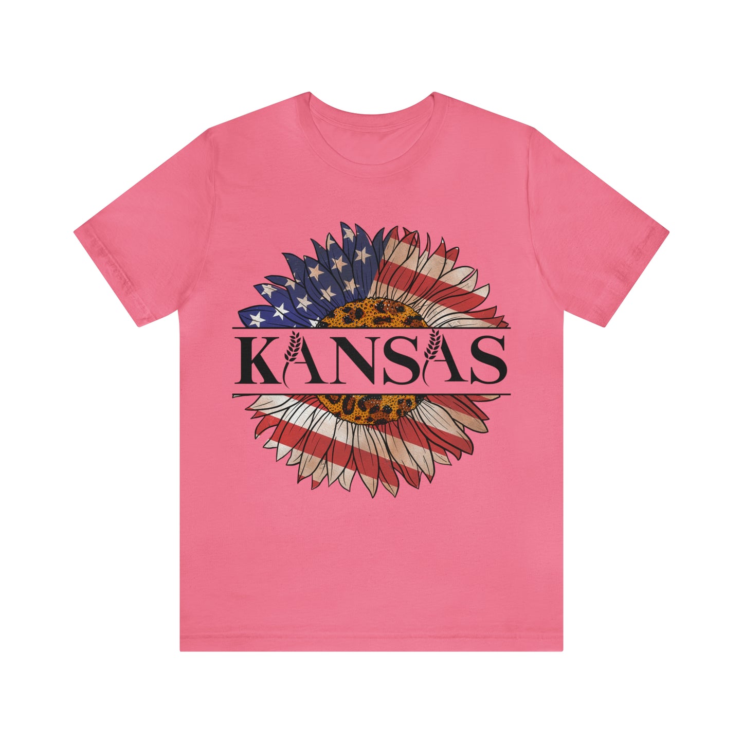 Kansas Sunflower American Colors One Sided Unisex Jersey Short Sleeve Tee (Printed on front)