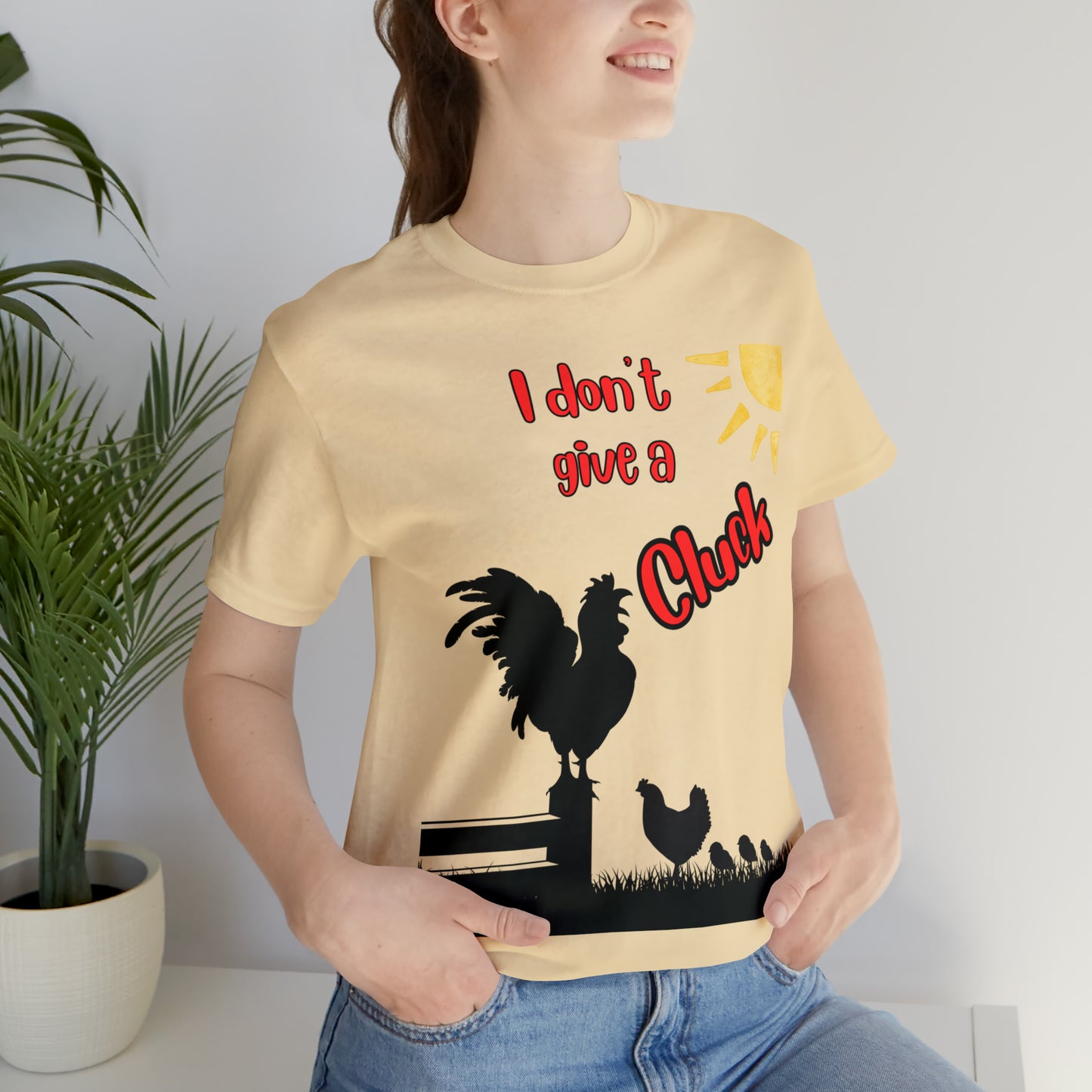 Funny Farming One Sided Unisex Jersey Short Sleeve Tee "I don't give a Cluck" Chicken (Printed on Front)