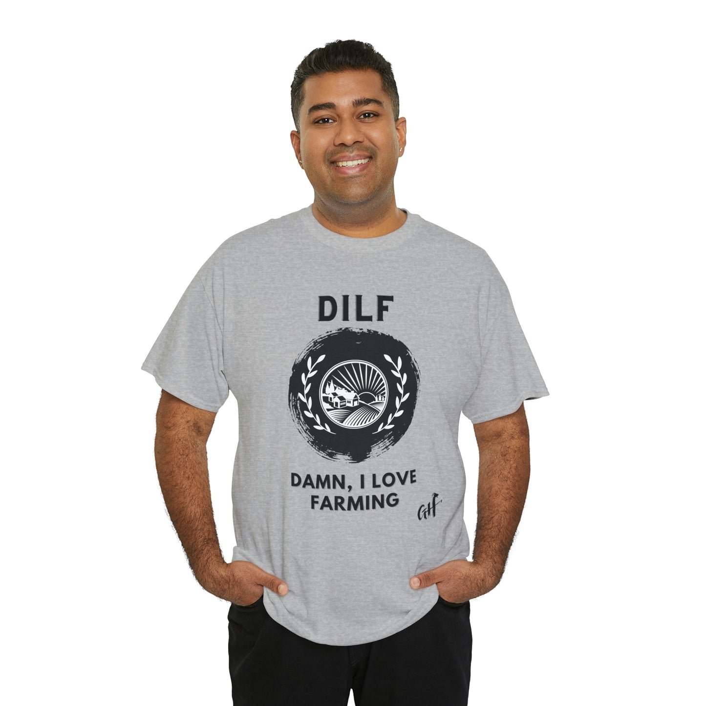 "DILF" One Sided Unisex Heavy Cotton Tee- Printed on Front