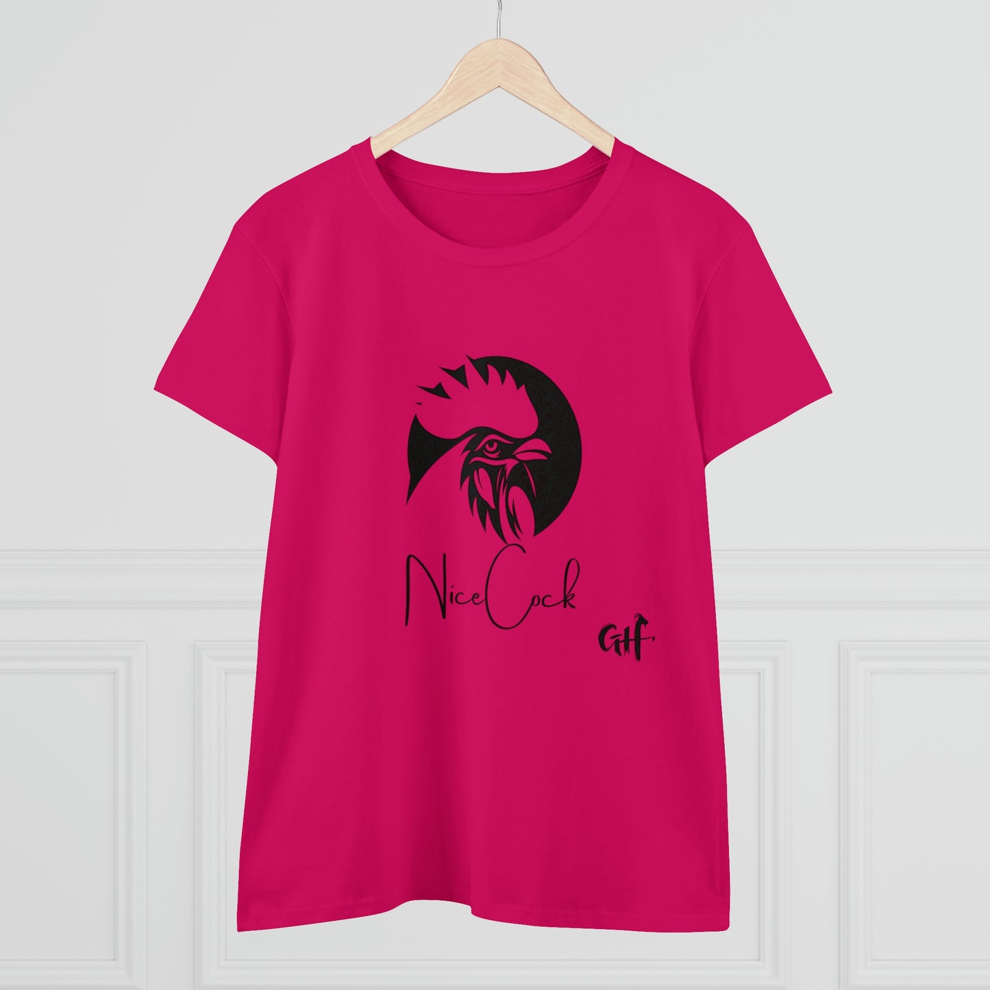 "Nice Cock" Rooster One Sided Women's Midweight Cotton Tee - Printed on Front