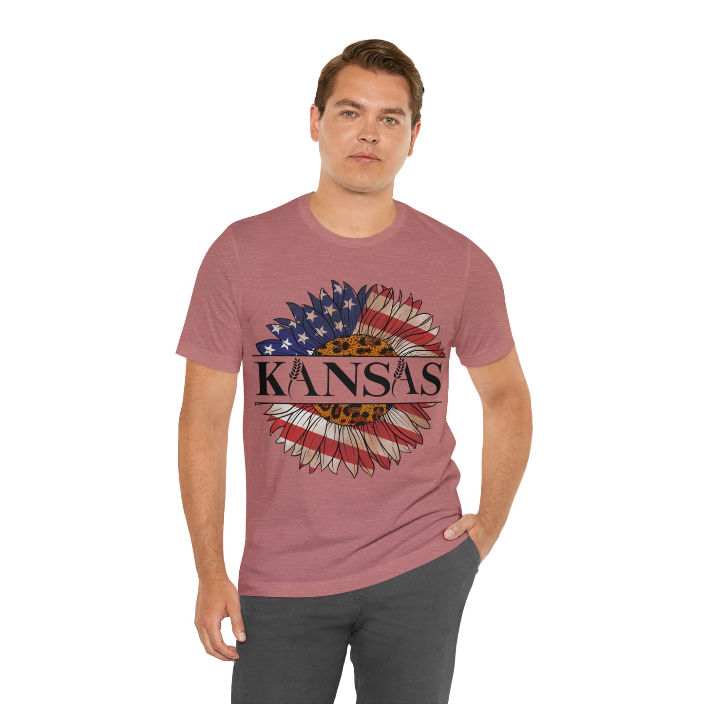 Kansas Sunflower American Colors One Sided Unisex Jersey Short Sleeve Tee (Printed on front)