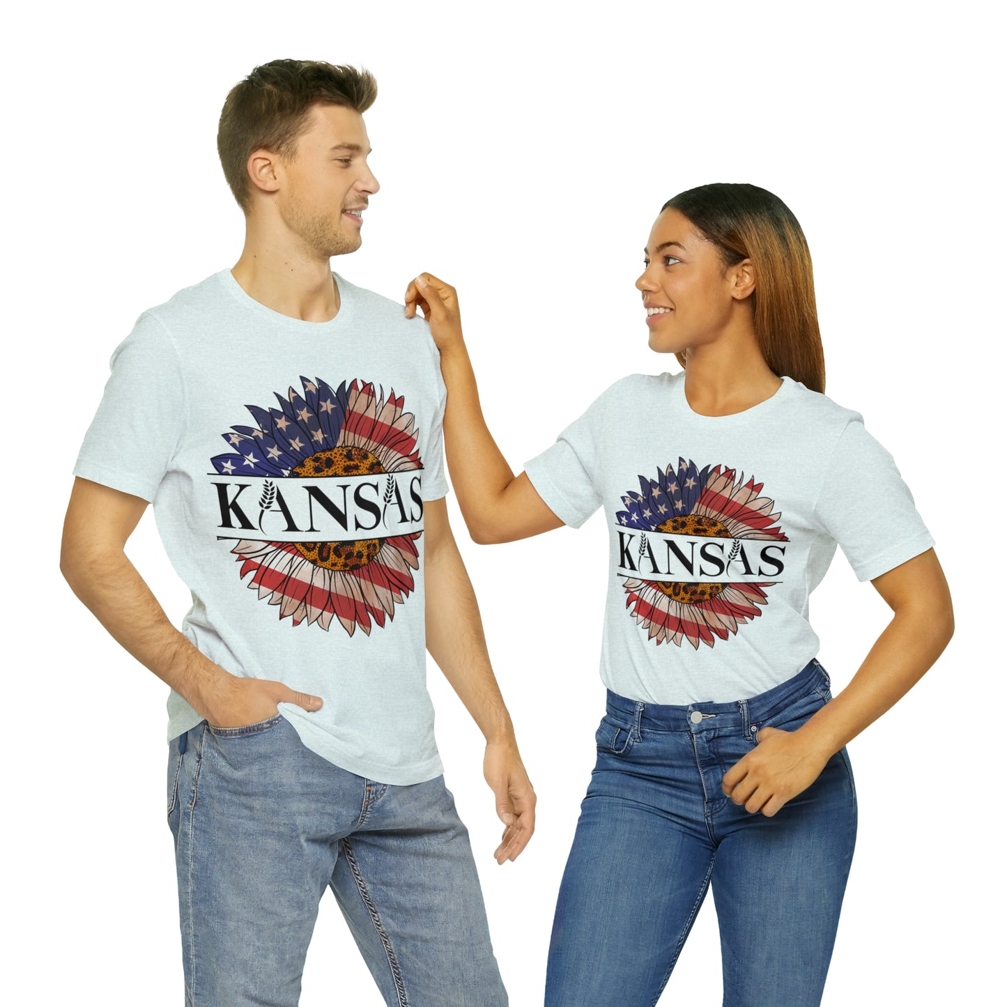 Kansas Sunflower American Colors One Sided Unisex Jersey Short Sleeve Tee (Printed on front)