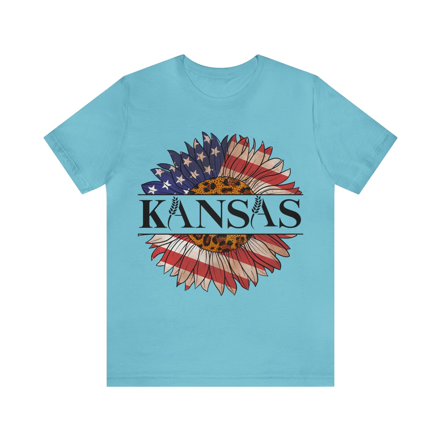 Kansas Sunflower American Colors One Sided Unisex Jersey Short Sleeve Tee (Printed on front)