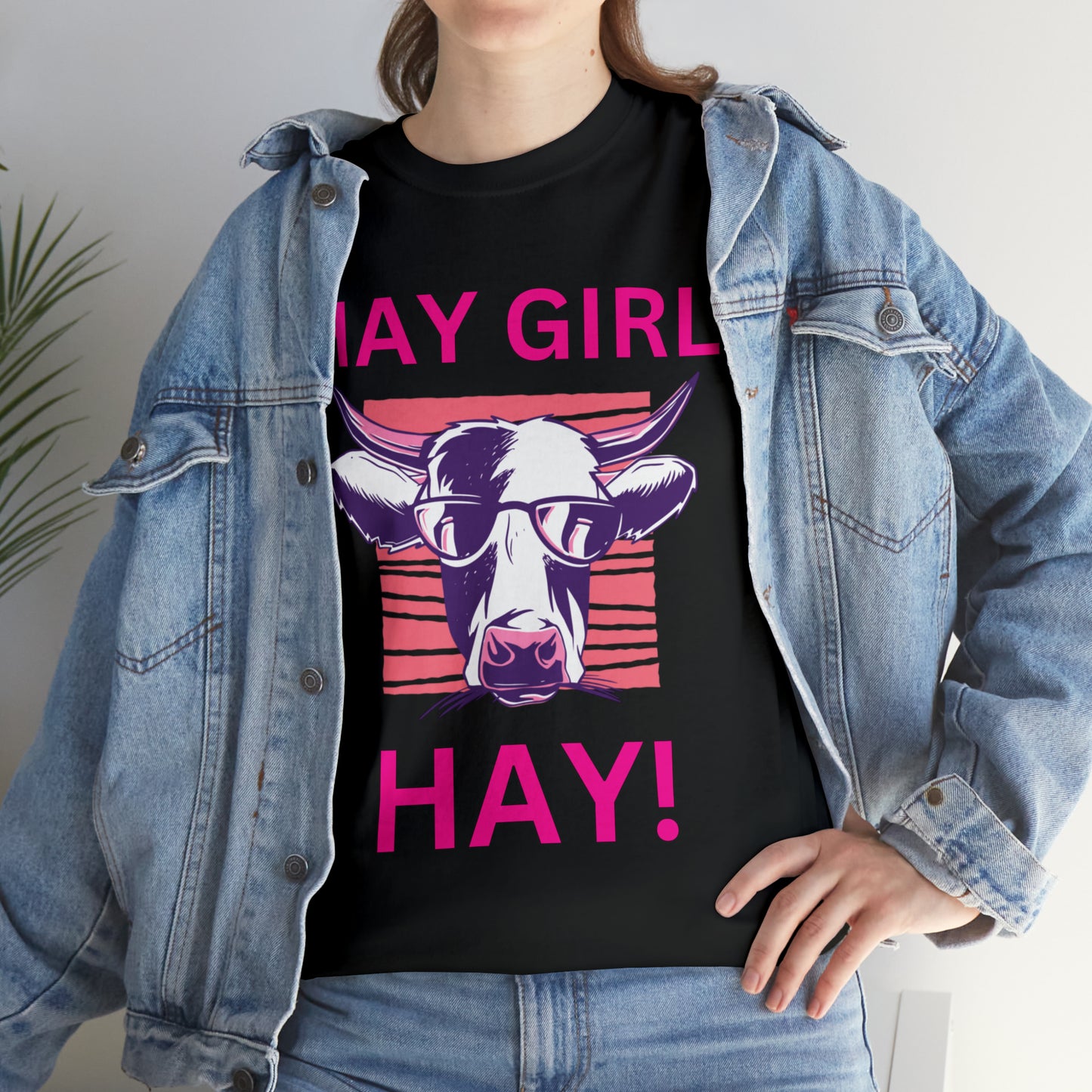 Hay Girl Hay Cow Gildan 5000 Unisex Heavy Cotton Tee (Printed on Front)