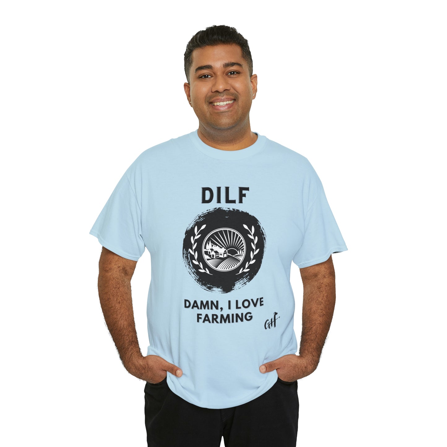 "DILF" One Sided Unisex Heavy Cotton Tee- Printed on Front