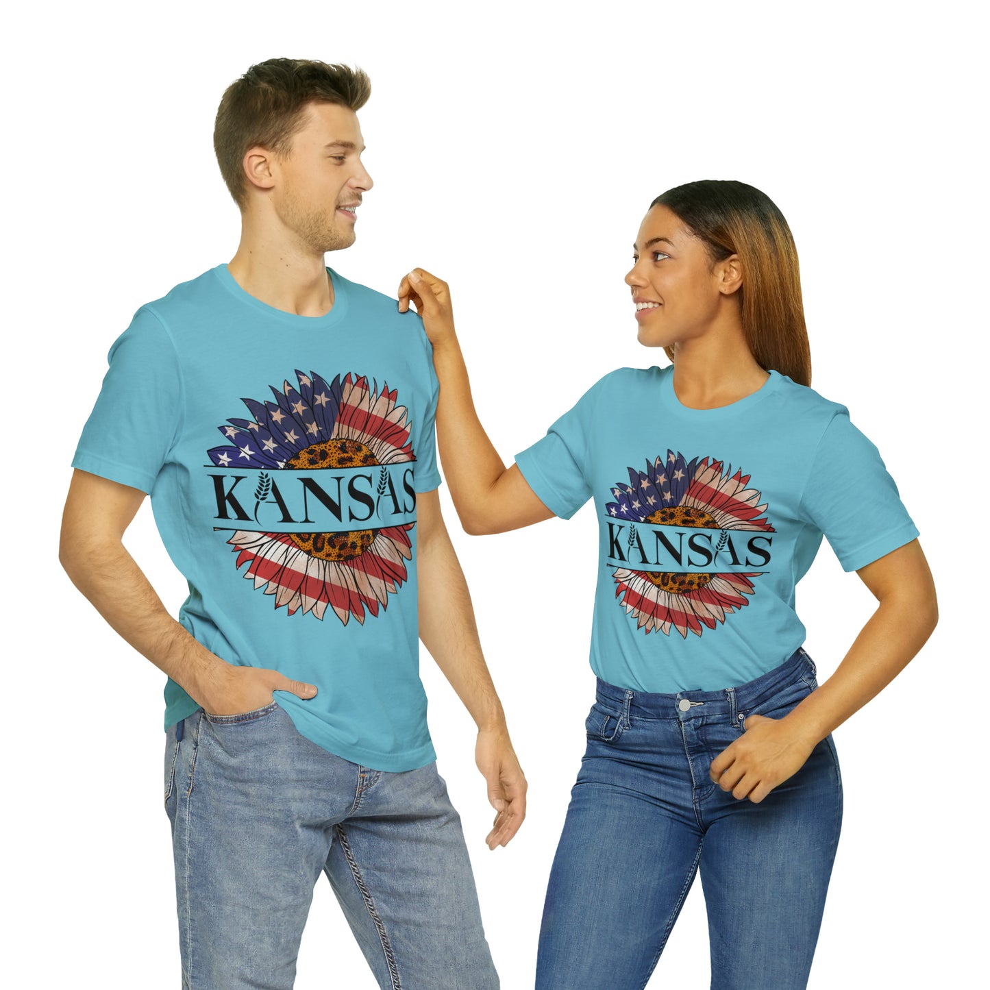 Kansas Sunflower American Colors One Sided Unisex Jersey Short Sleeve Tee (Printed on front)