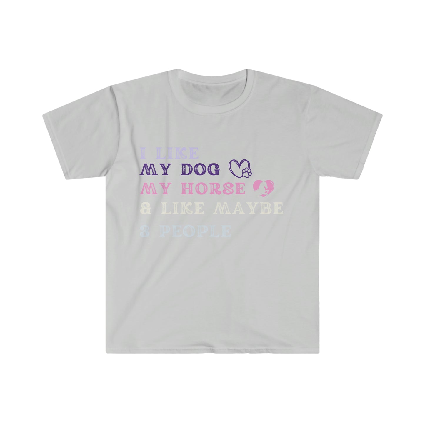 "Dog, Horse, 3 People" One Sided Unisex Softstyle T-Shirt (Printed on Front)