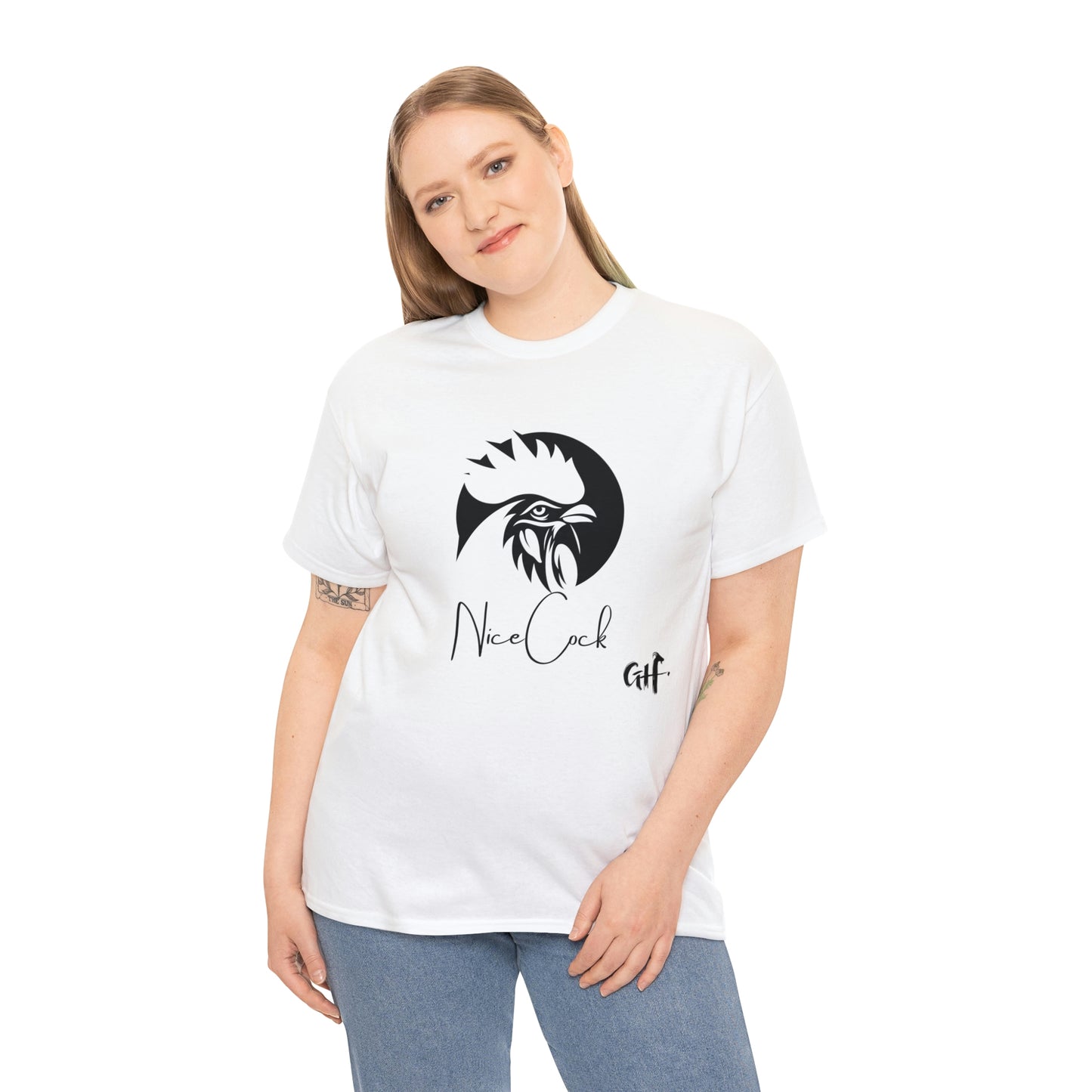 "Nice Cock" Rooster One Sided Unisex Heavy Cotton Tee - Printed on Front