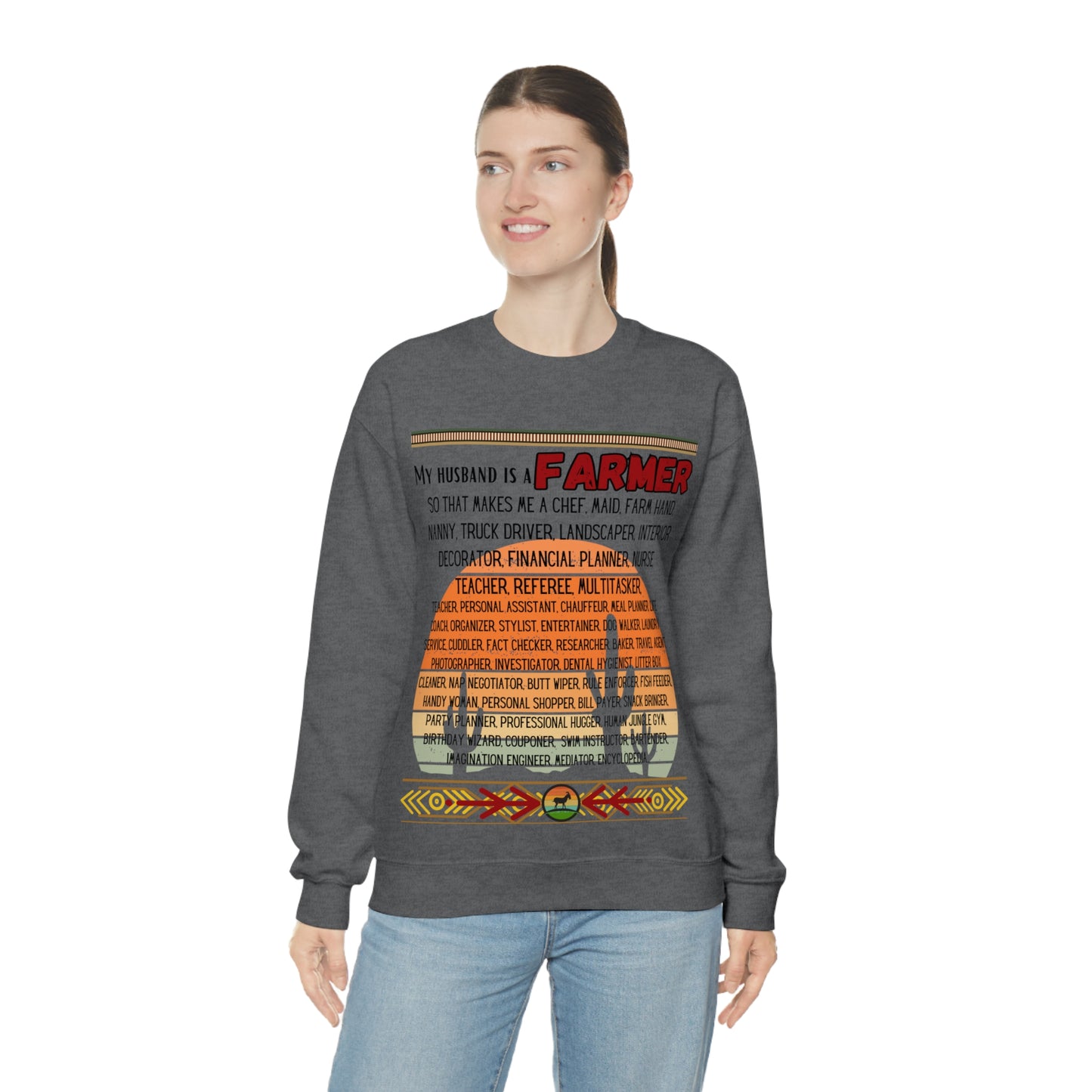 Farmer's Wife (Black Lettering) One Sided Unisex Heavy Blend™ Crewneck Sweatshirt (Printed on Front)