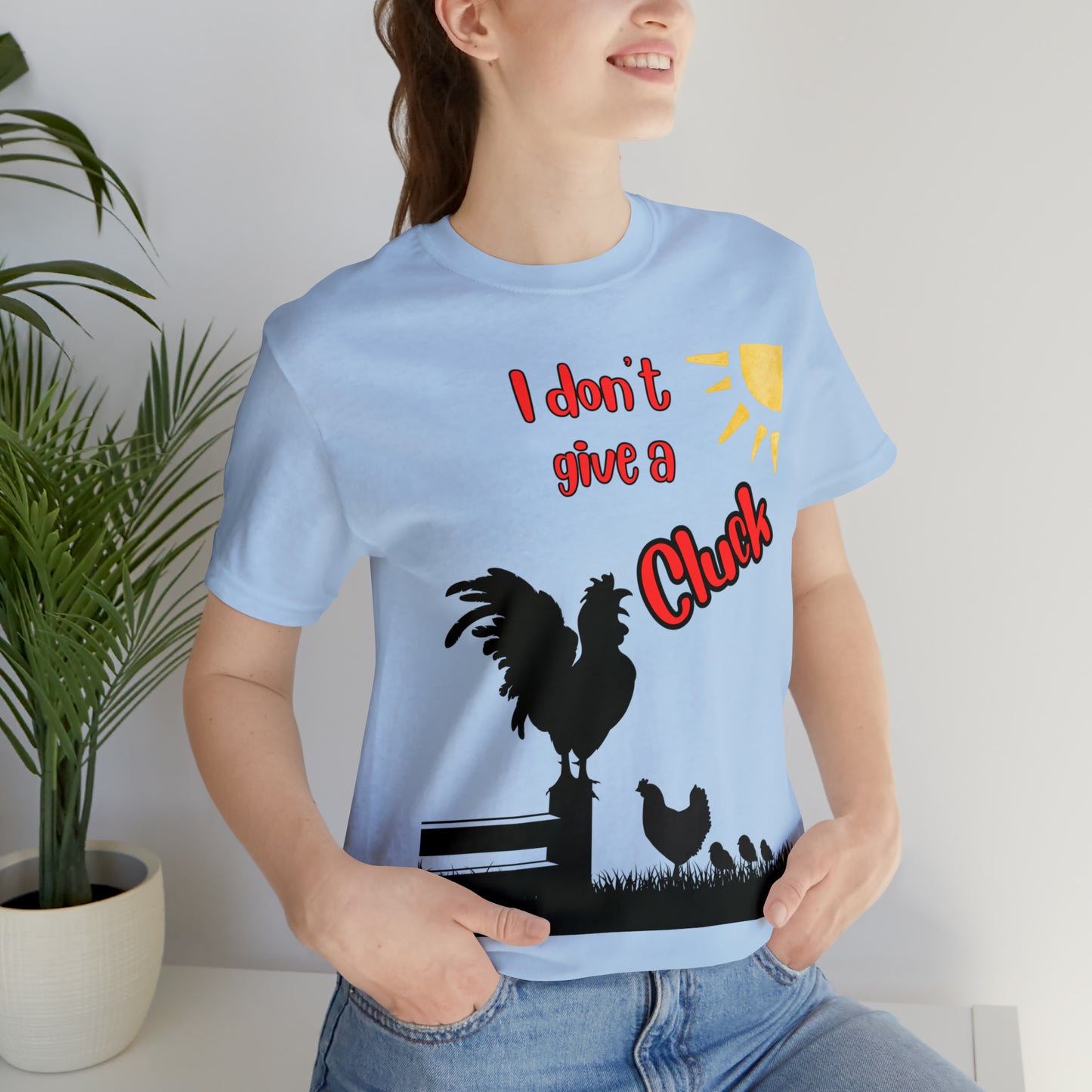 Funny Farming One Sided Unisex Jersey Short Sleeve Tee "I don't give a Cluck" Chicken (Printed on Front)