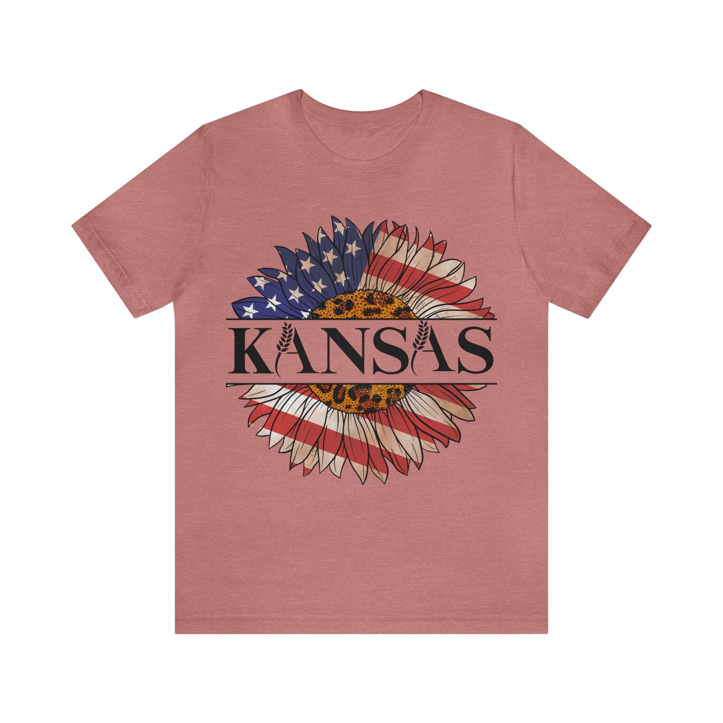 Kansas Sunflower American Colors One Sided Unisex Jersey Short Sleeve Tee (Printed on front)