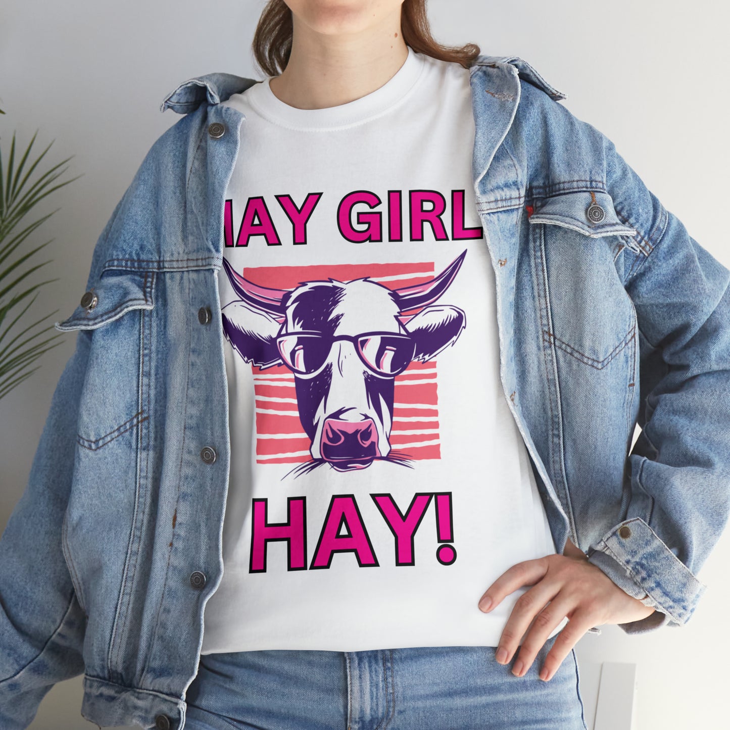 Hay Girl Hay Cow Gildan 5000 Unisex Heavy Cotton Tee (Printed on Front)