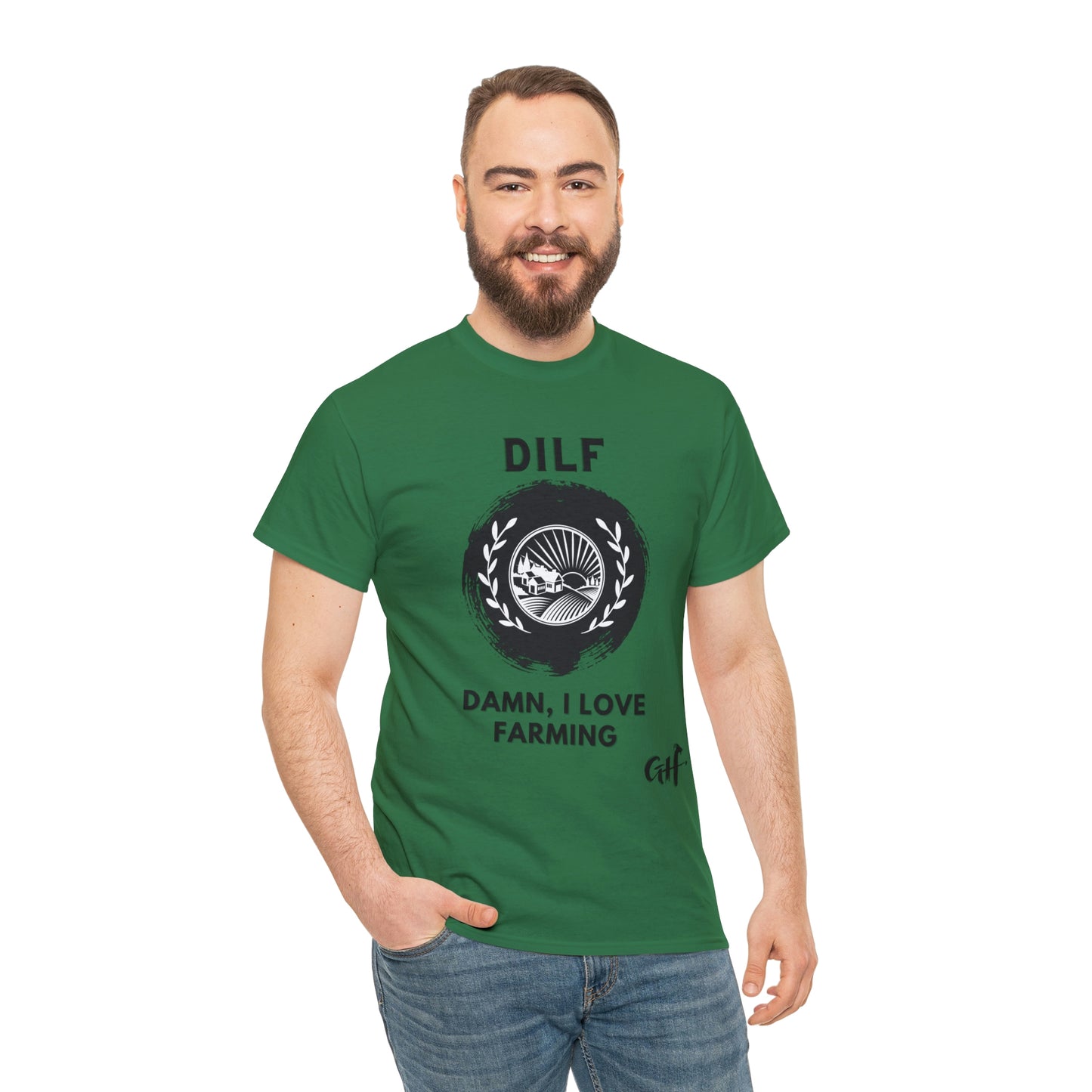 "DILF" One Sided Unisex Heavy Cotton Tee- Printed on Front