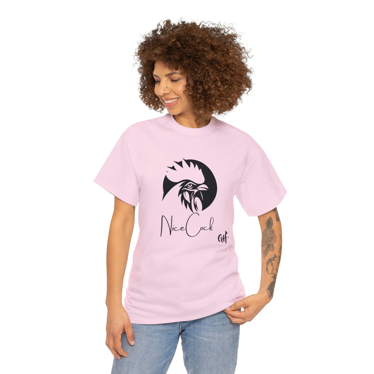 "Nice Cock" Rooster One Sided Unisex Heavy Cotton Tee - Printed on Front