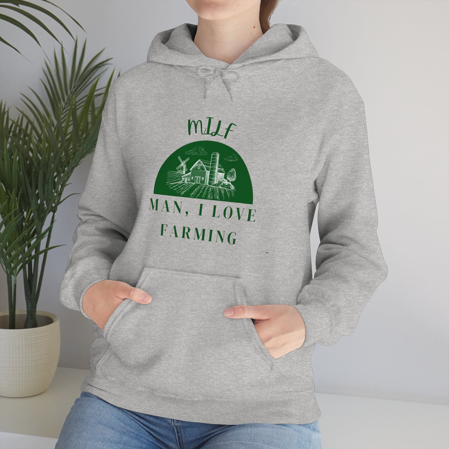 MILF Man, I Love Farming Unisex Heavy Blend™ Hooded Sweatshirt (Printed on front)