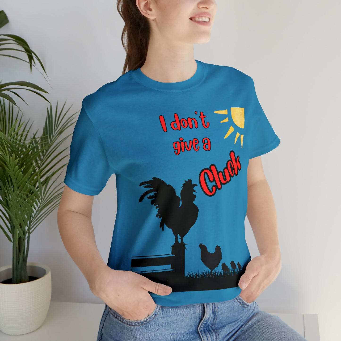 Funny Farming One Sided Unisex Jersey Short Sleeve Tee "I don't give a Cluck" Chicken (Printed on Front)