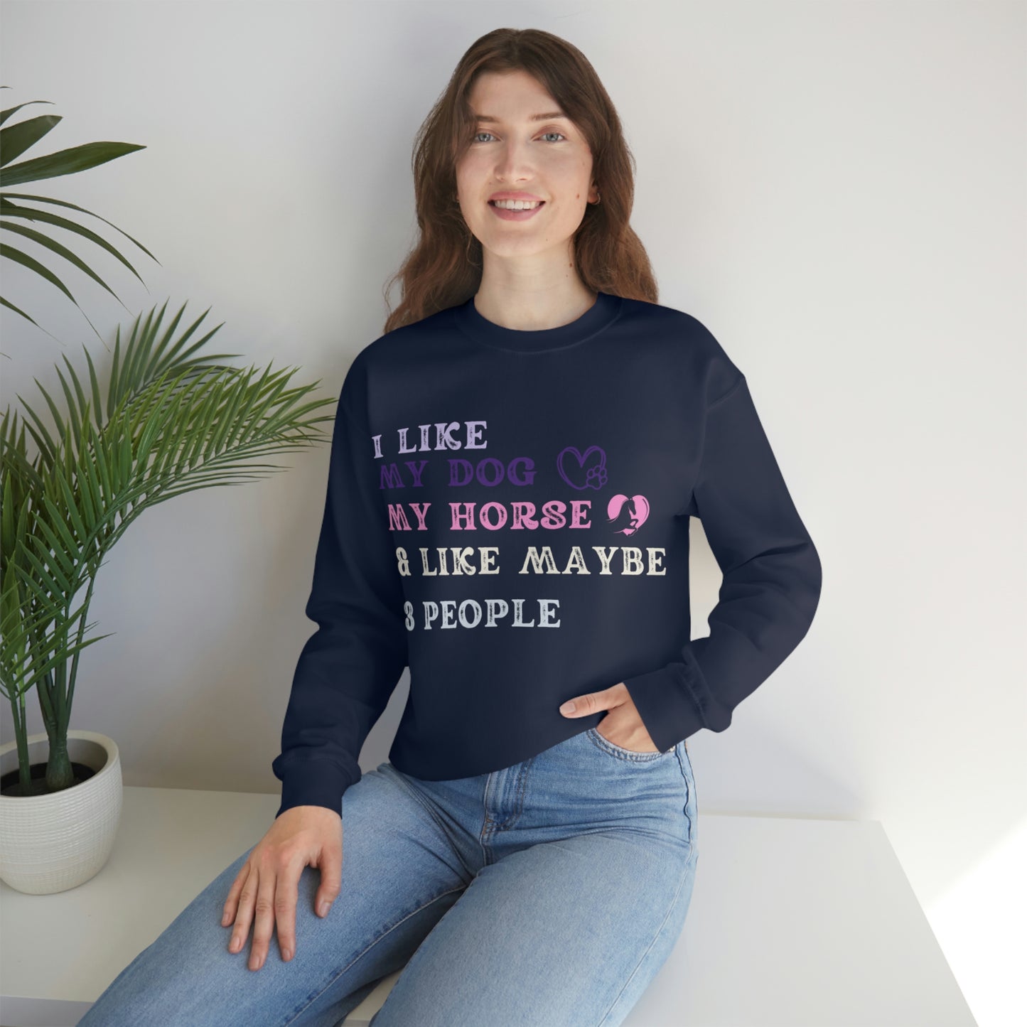 "Dog, Horse & 3 People" One Sided Unisex Heavy Blend™ Crewneck Sweatshirt (Printed on Front)