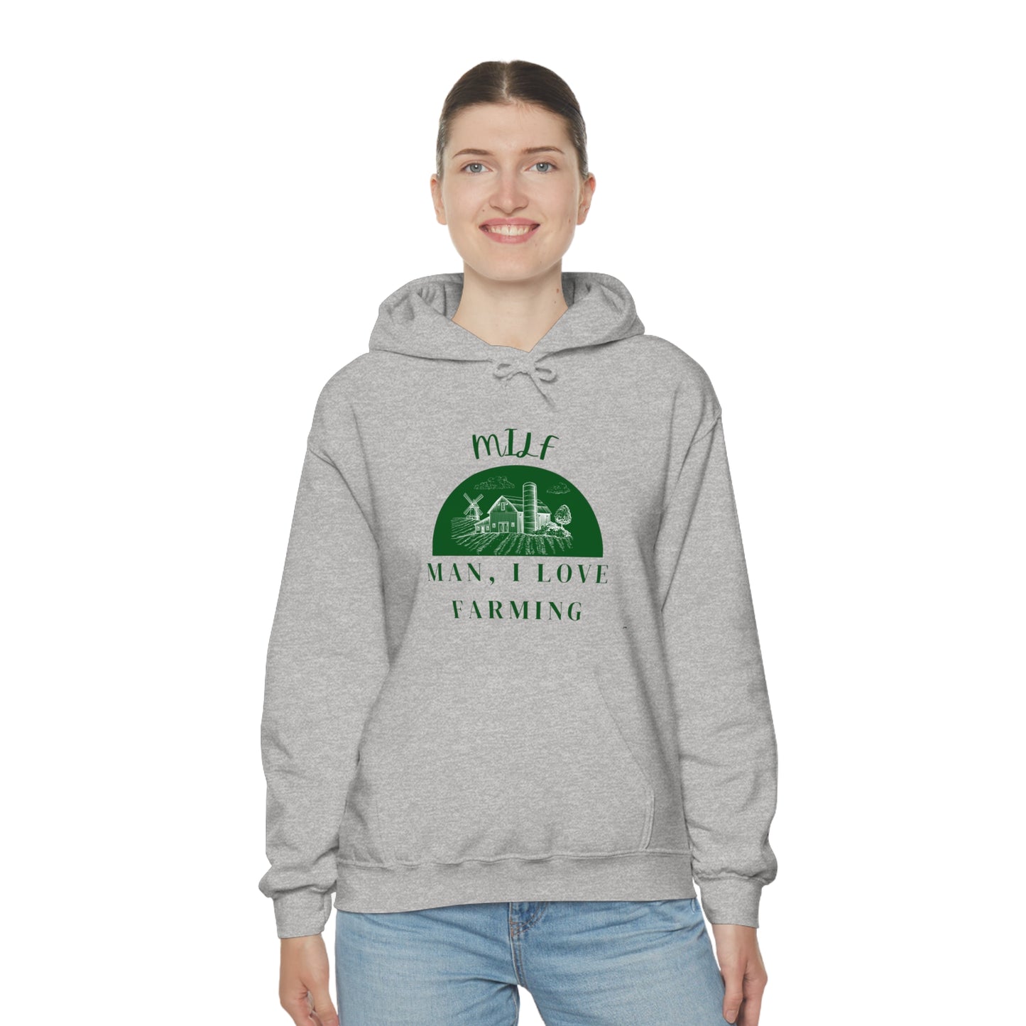 MILF Man, I Love Farming Unisex Heavy Blend™ Hooded Sweatshirt (Printed on front)