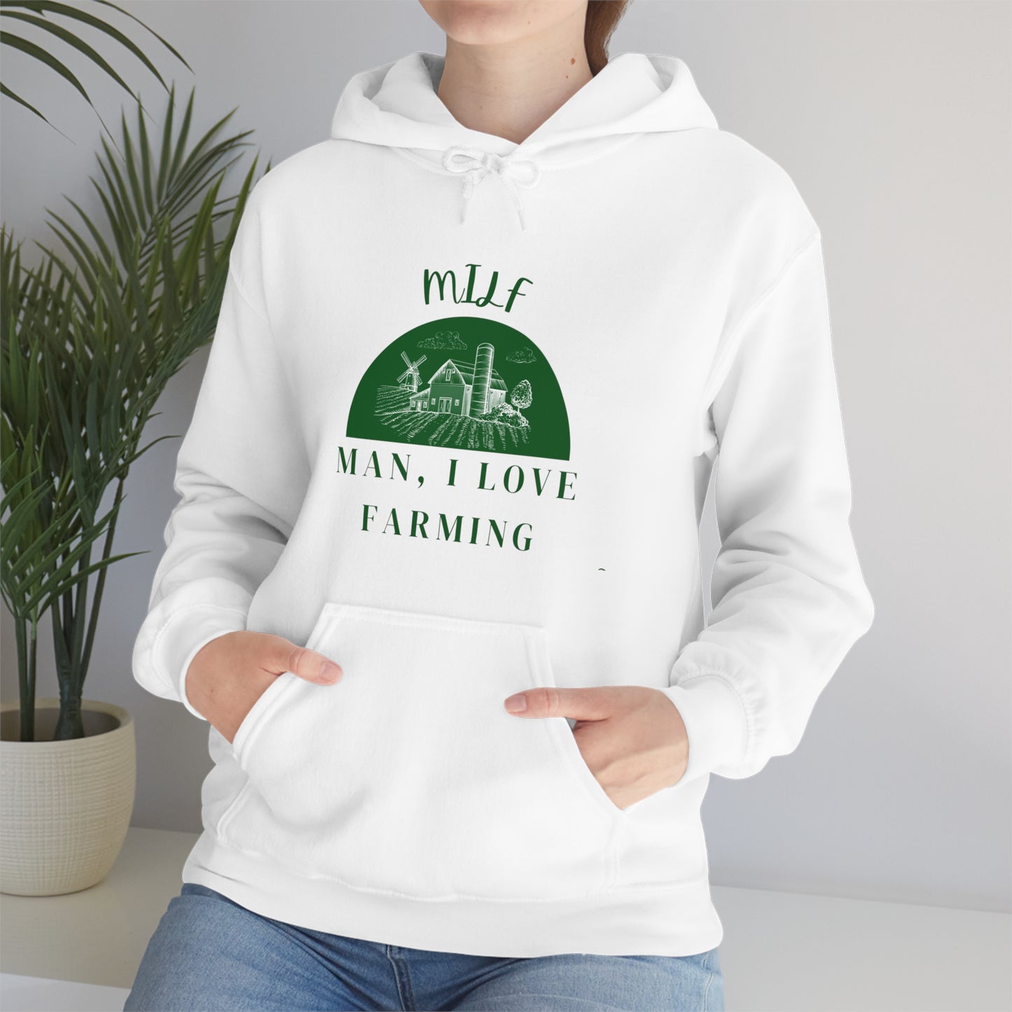 MILF Man, I Love Farming Unisex Heavy Blend™ Hooded Sweatshirt (Printed on front)