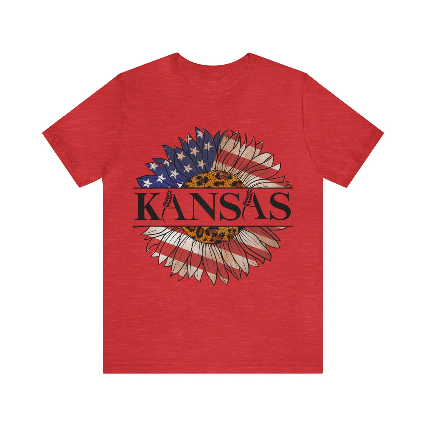 Kansas Sunflower American Colors One Sided Unisex Jersey Short Sleeve Tee (Printed on front)