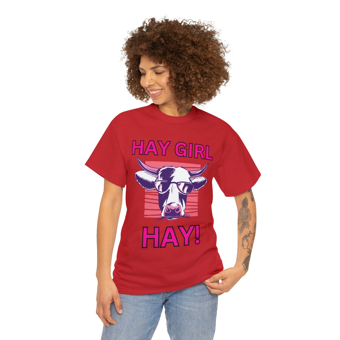 Hay Girl Hay Cow Gildan 5000 Unisex Heavy Cotton Tee (Printed on Front)