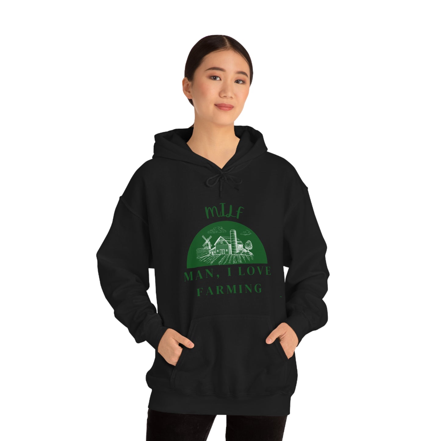 MILF Man, I Love Farming Unisex Heavy Blend™ Hooded Sweatshirt (Printed on front)