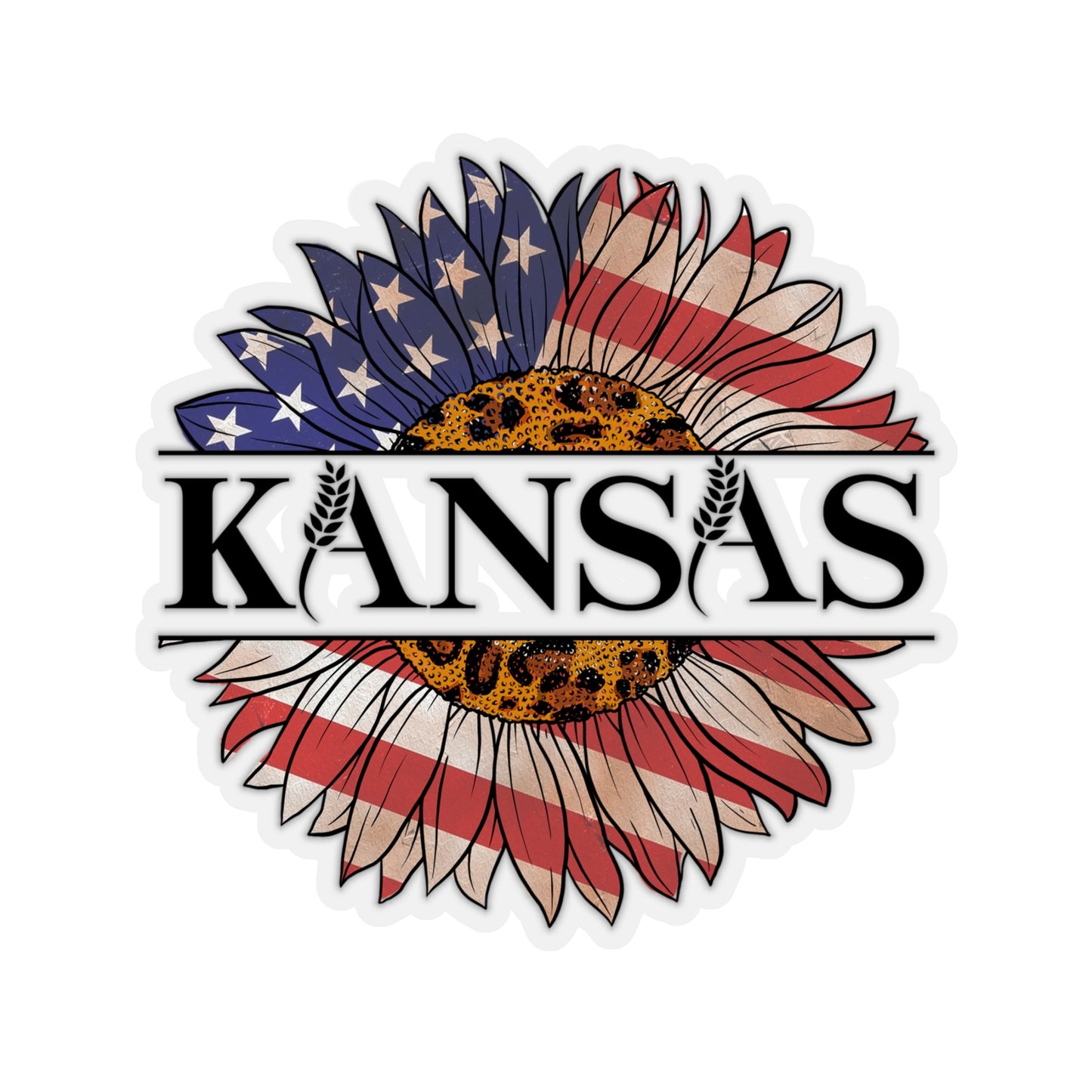 Kansas American Flag Colored Sunflower Kiss-Cut Stickers