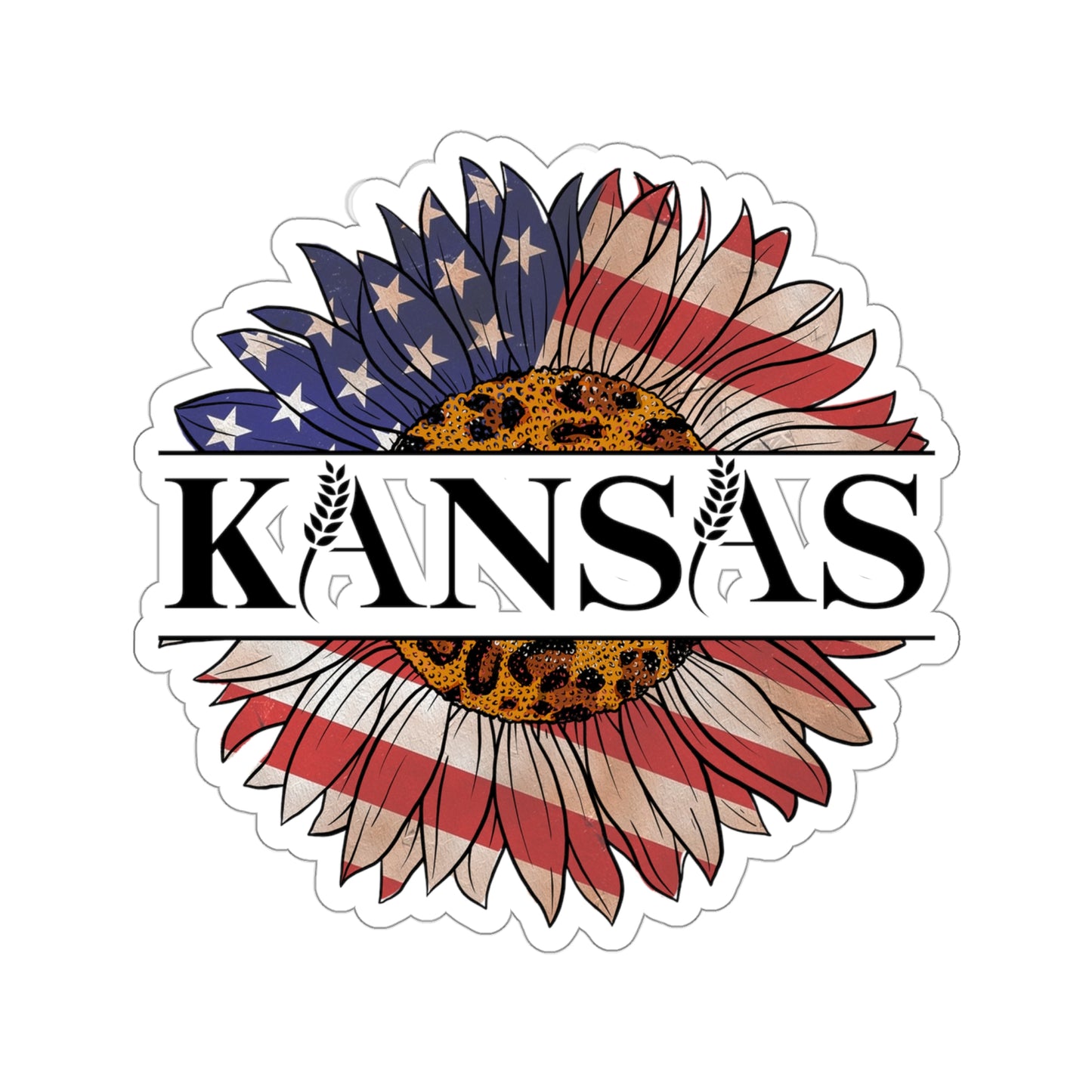 Kansas American Flag Colored Sunflower Kiss-Cut Stickers