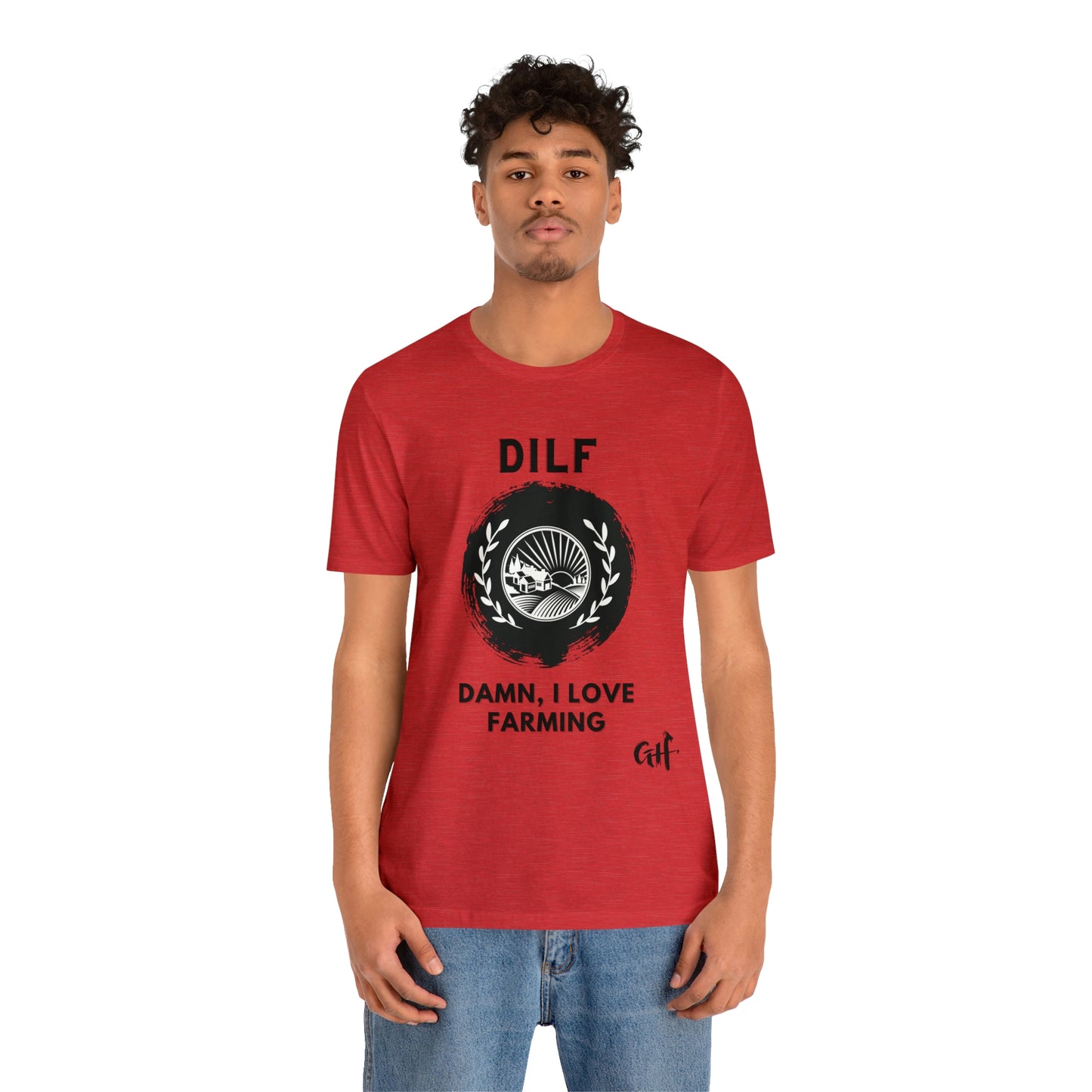 "DILF Farming" One Sided Unisex Jersey Short Sleeve Tee - Printed on Front