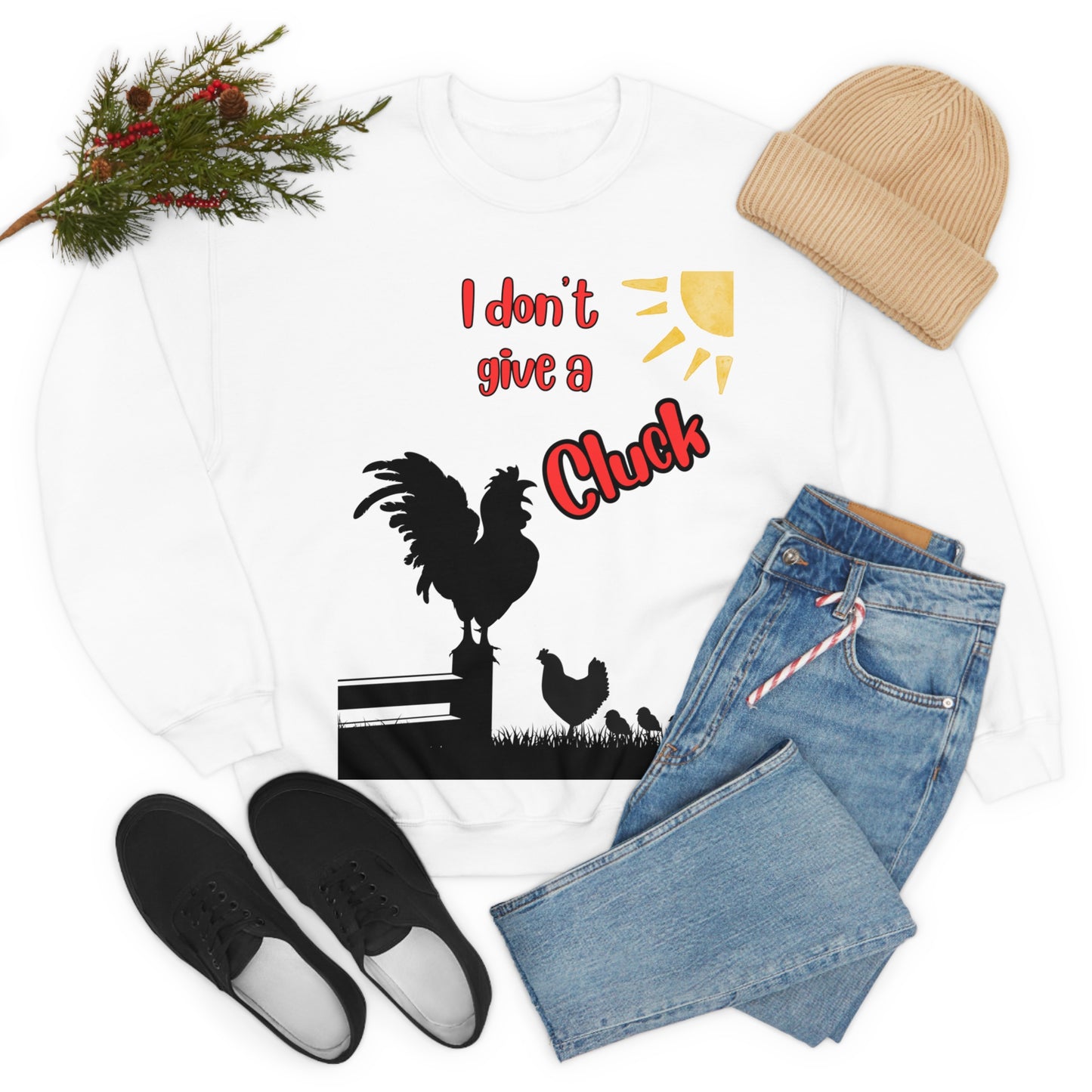 Funny Farming Sweatshirt One Sided Unisex Heavy Blend™ Crewneck Sweatshirt "I Don't Give a Cluck" Chicken (Printed on Front)